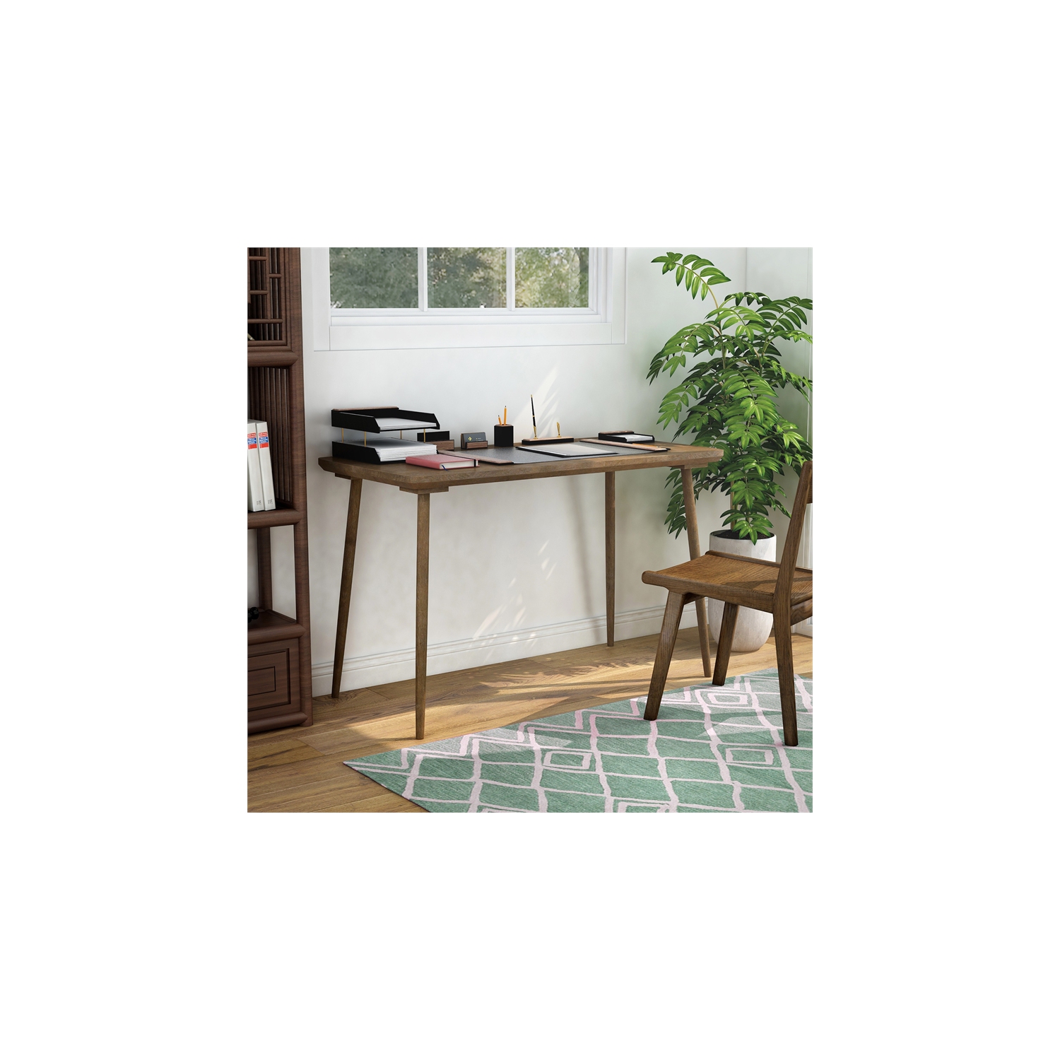 Furniture of America Asa Wood Writing Desk in Walnut Oak