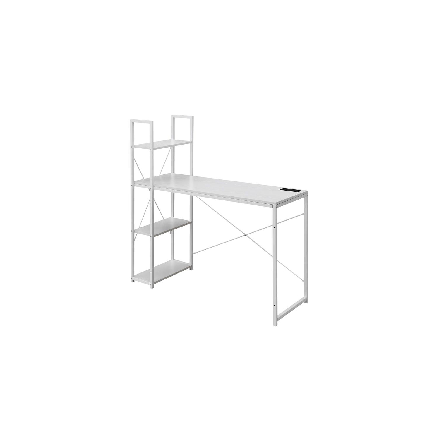 Designs2Go Office Workstation with Charging Station and Shelves in White Wood