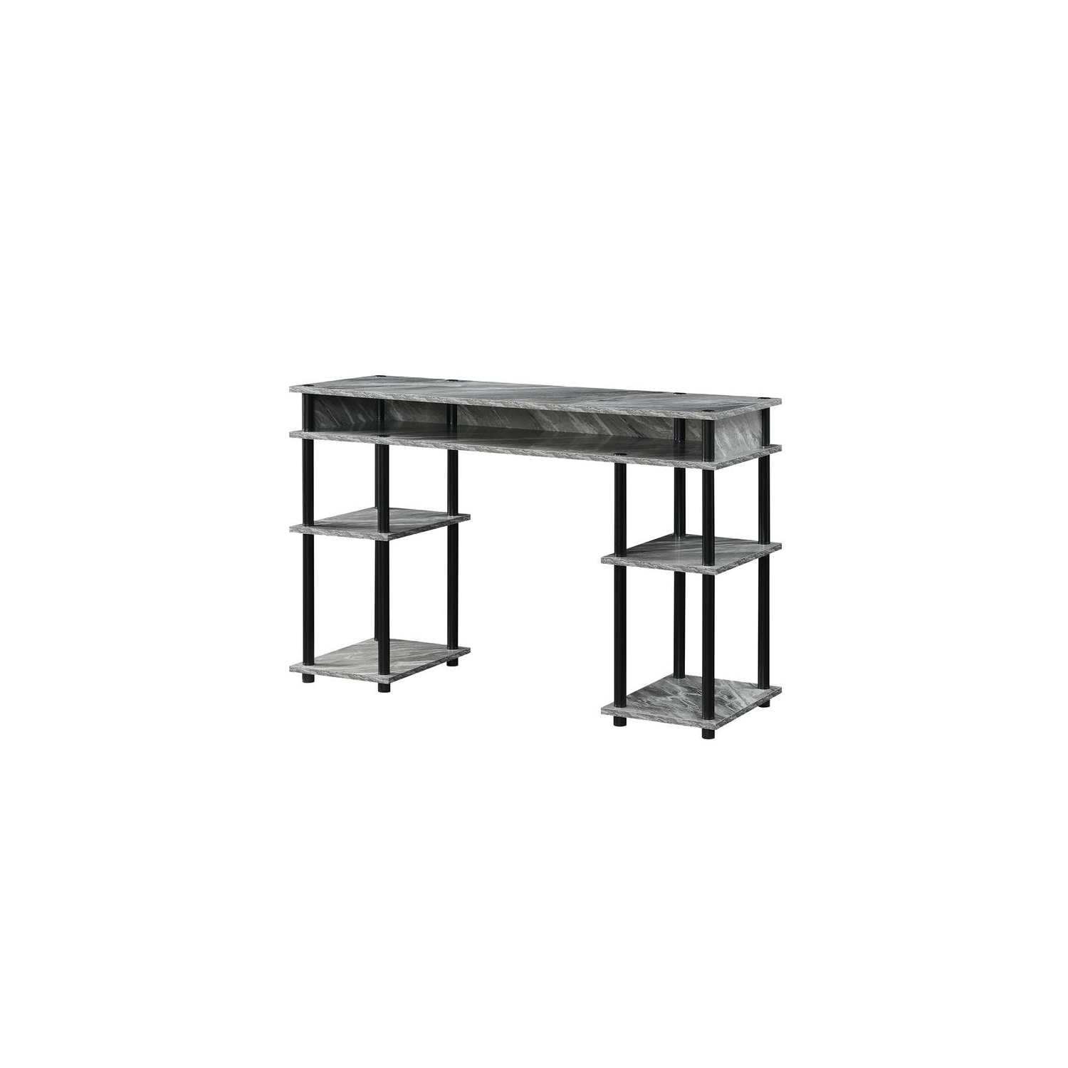 Designs2Go No-Tools Student Desk with Shelves in Gray Faux Marble Wood Finish