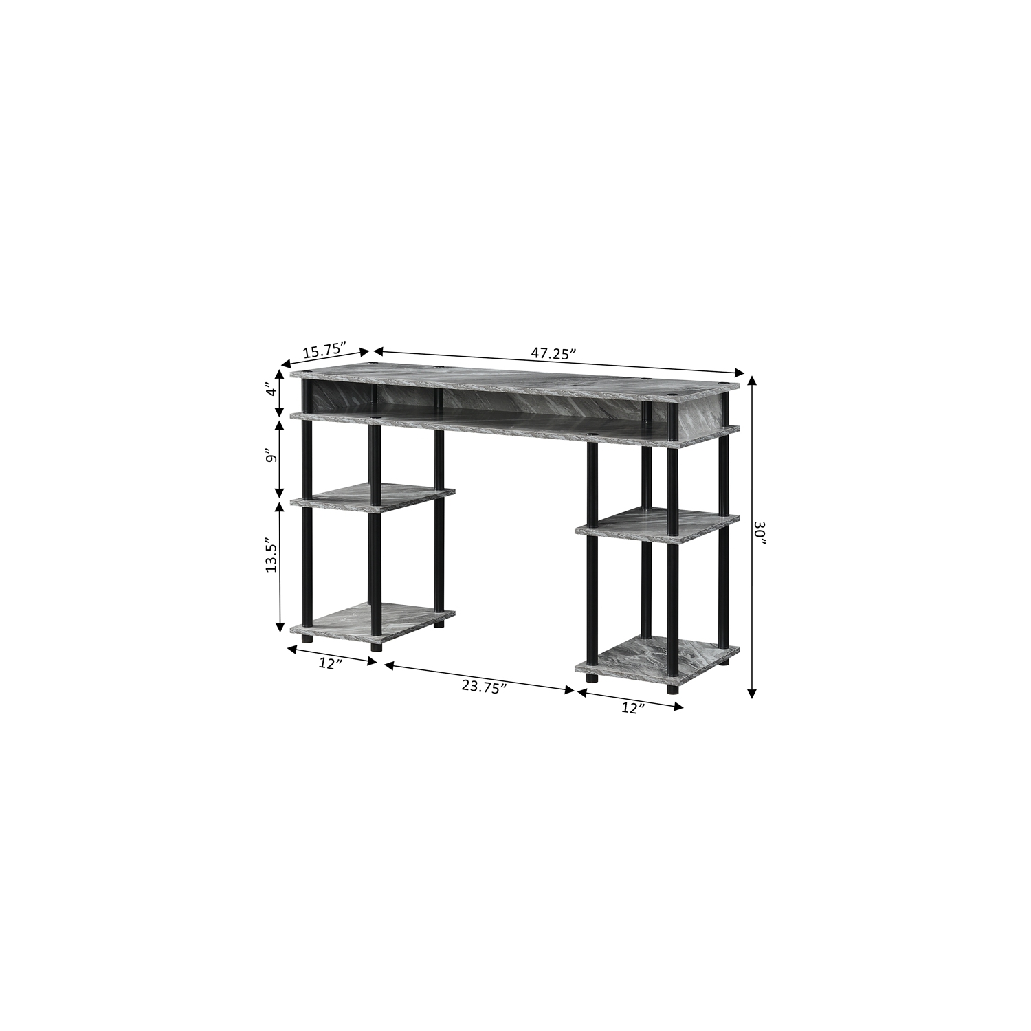 Designs2Go No-Tools Student Desk with Shelves in Gray Faux Marble Wood Finish