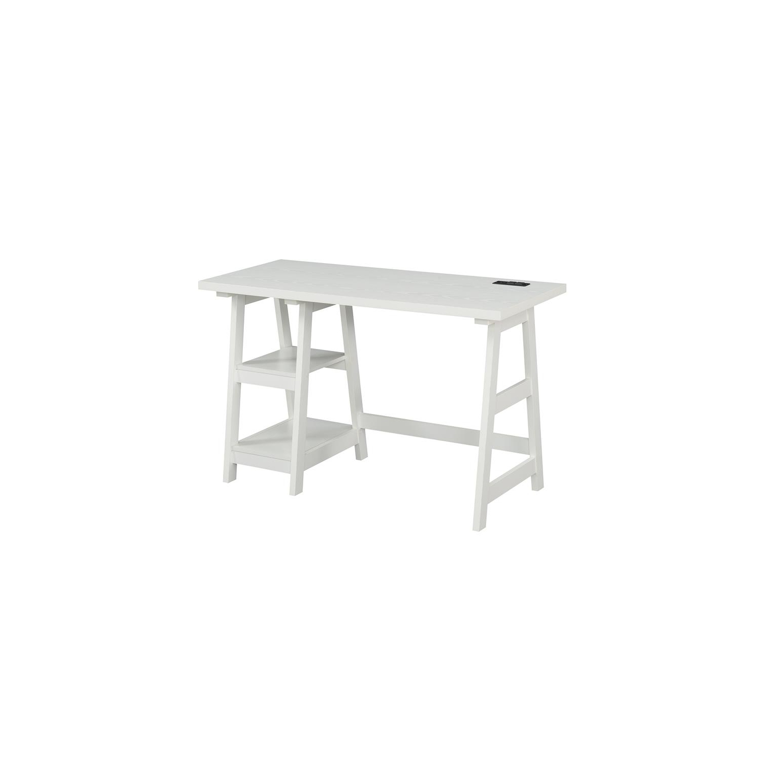 Designs2Go Trestle Desk with Charging Station in White Wood Finish