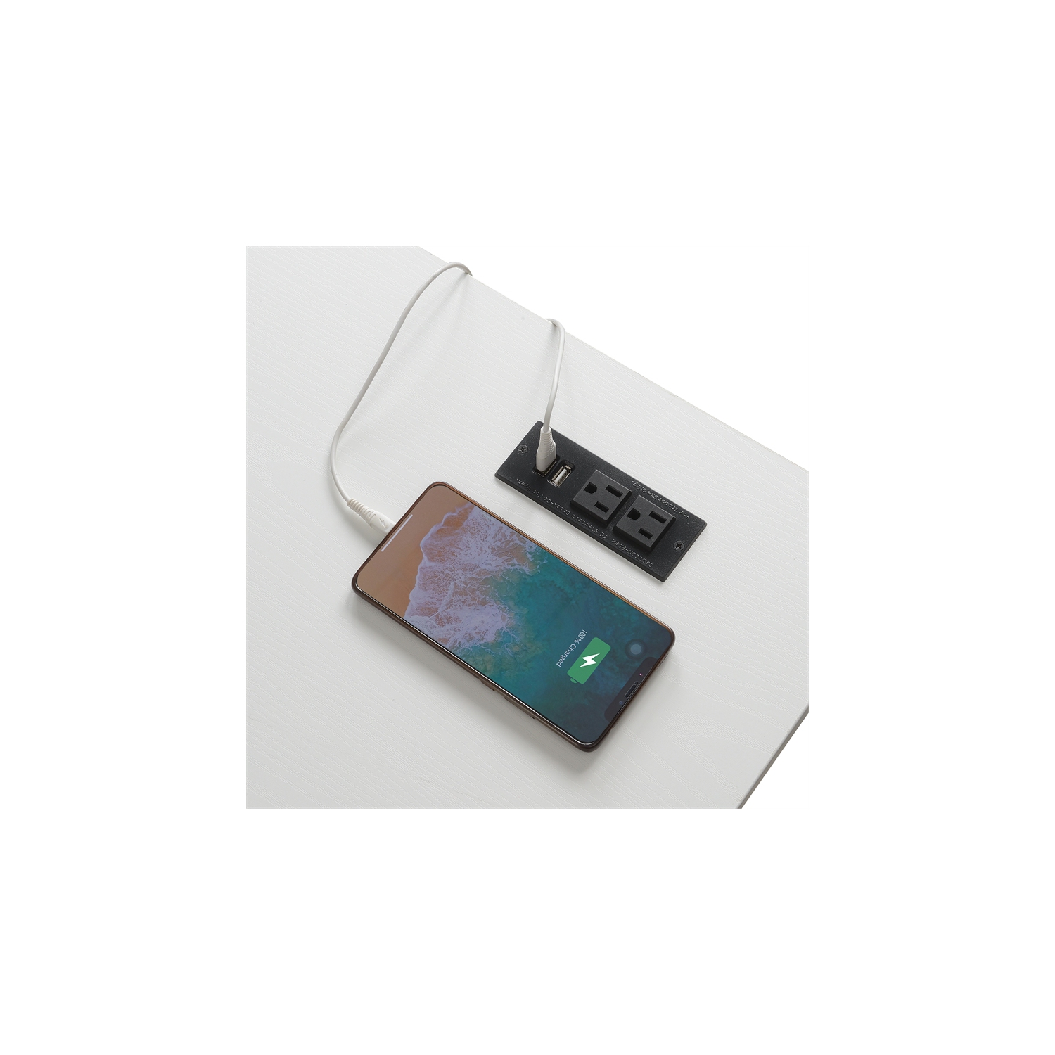 Designs2Go Trestle Desk with Charging Station in White Wood Finish