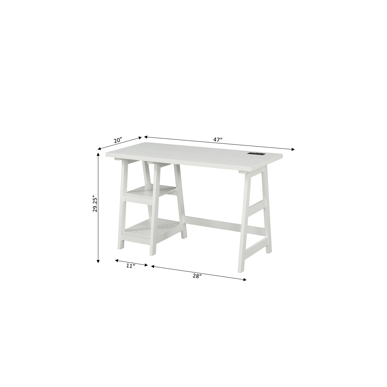 Designs2Go Trestle Desk with Charging Station in White Wood Finish