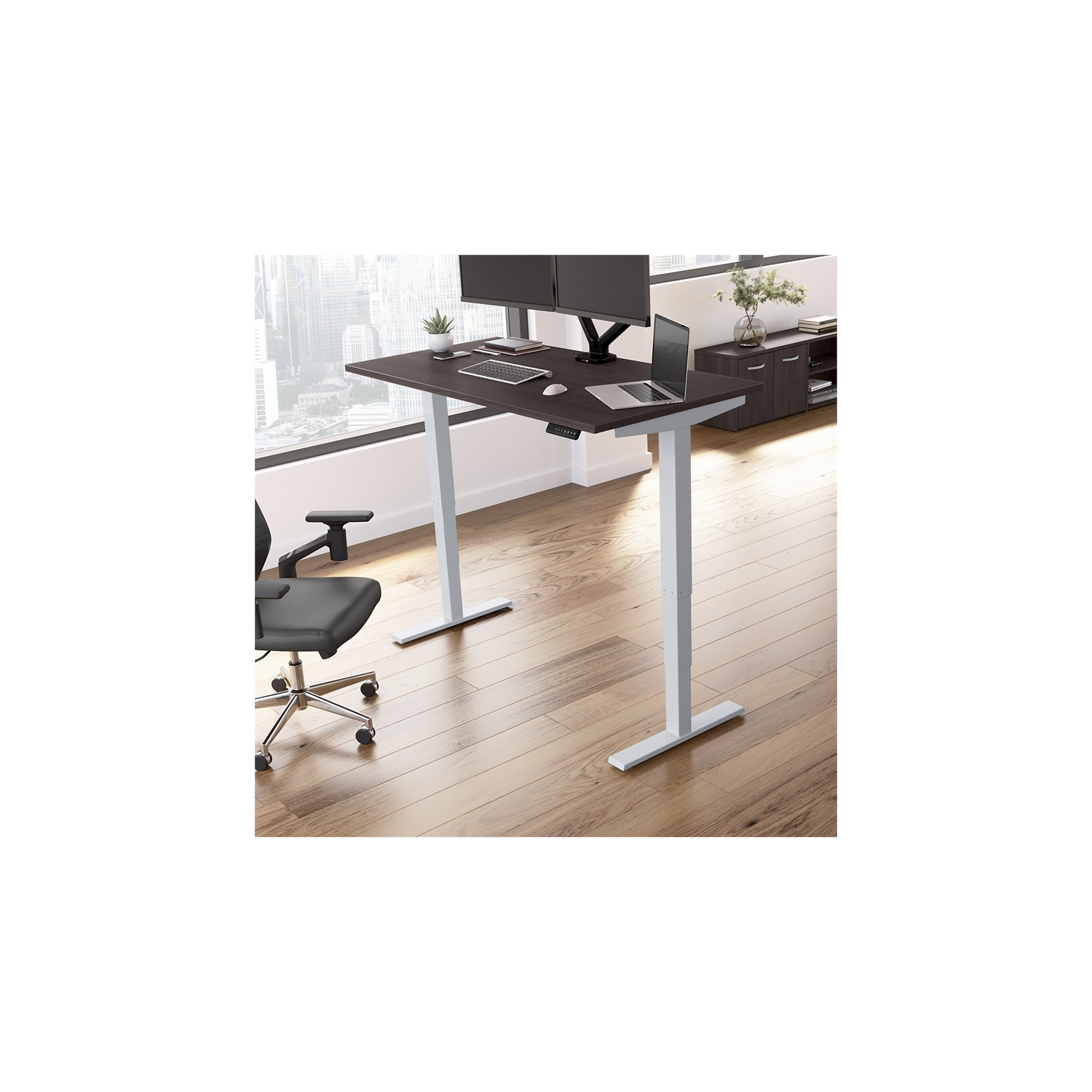 Bureau à hauteur réglable de 60 po de largeur série Move 40, gris tempête, bois d’ingénierie