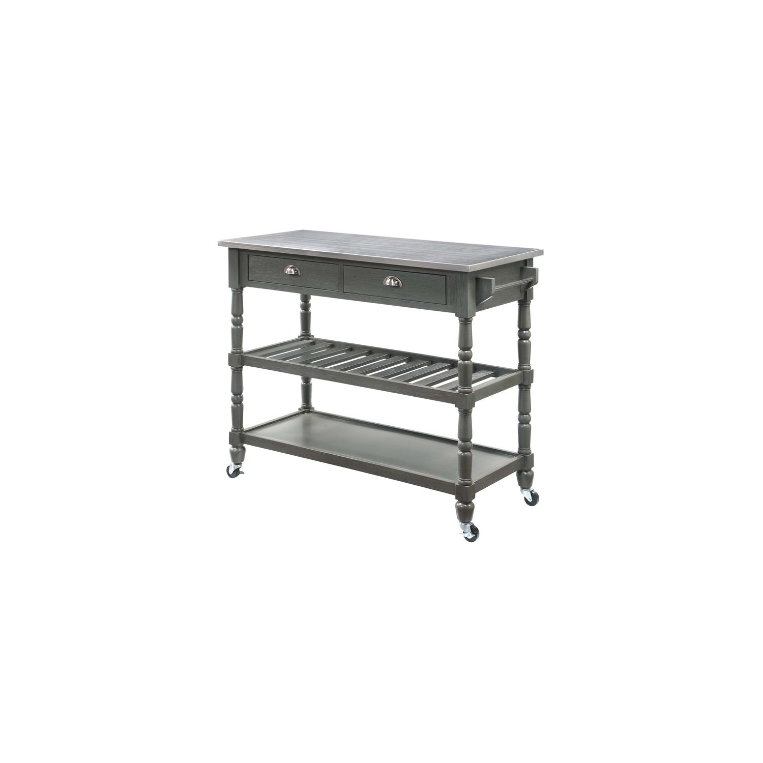 Convenience Concepts French Country Stainless Steel Top Kitchen Cart- Gray Wood