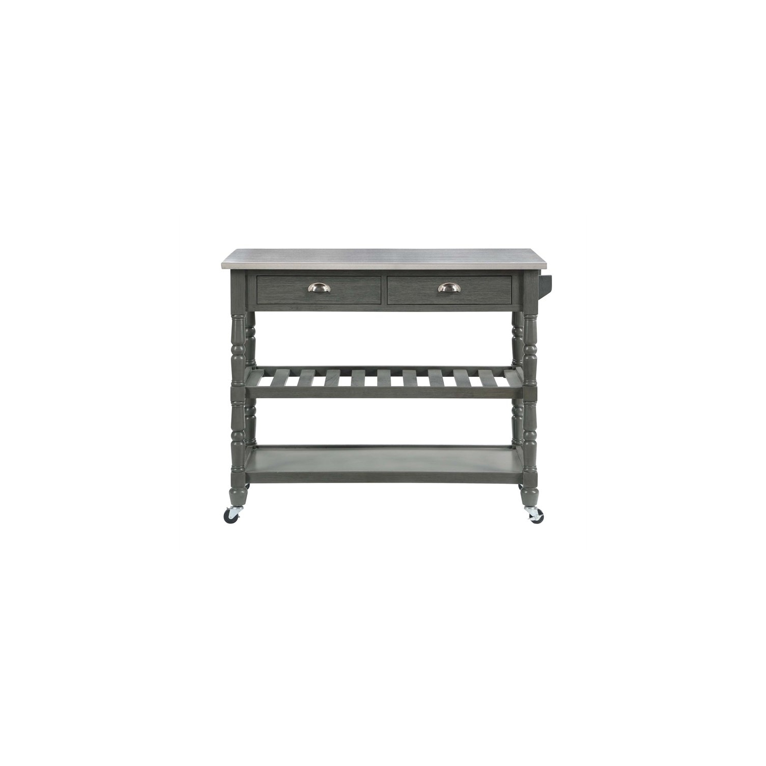 Convenience Concepts French Country Stainless Steel Top Kitchen Cart- Gray Wood