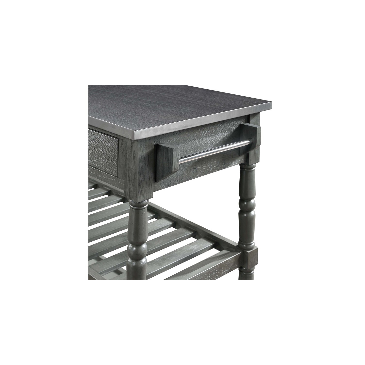 Convenience Concepts French Country Stainless Steel Top Kitchen Cart- Gray Wood