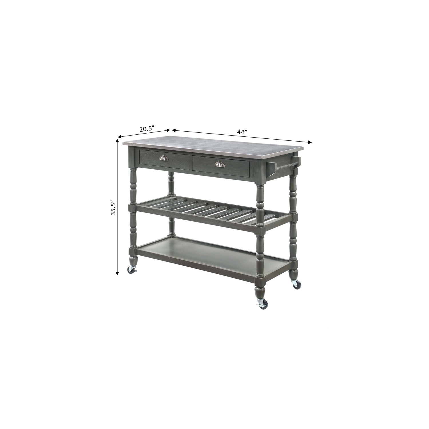 Convenience Concepts French Country Stainless Steel Top Kitchen Cart- Gray Wood