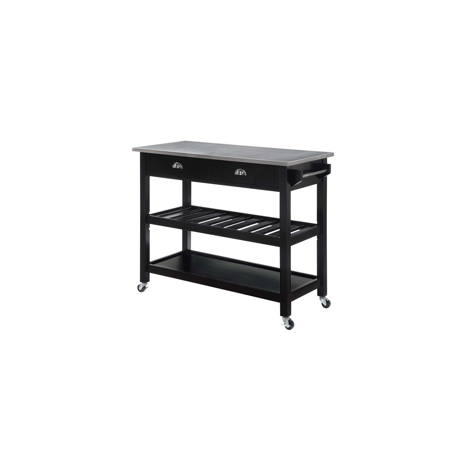 American Heritage Stainless Steel Top Kitchen Cart in Black Wood Finish