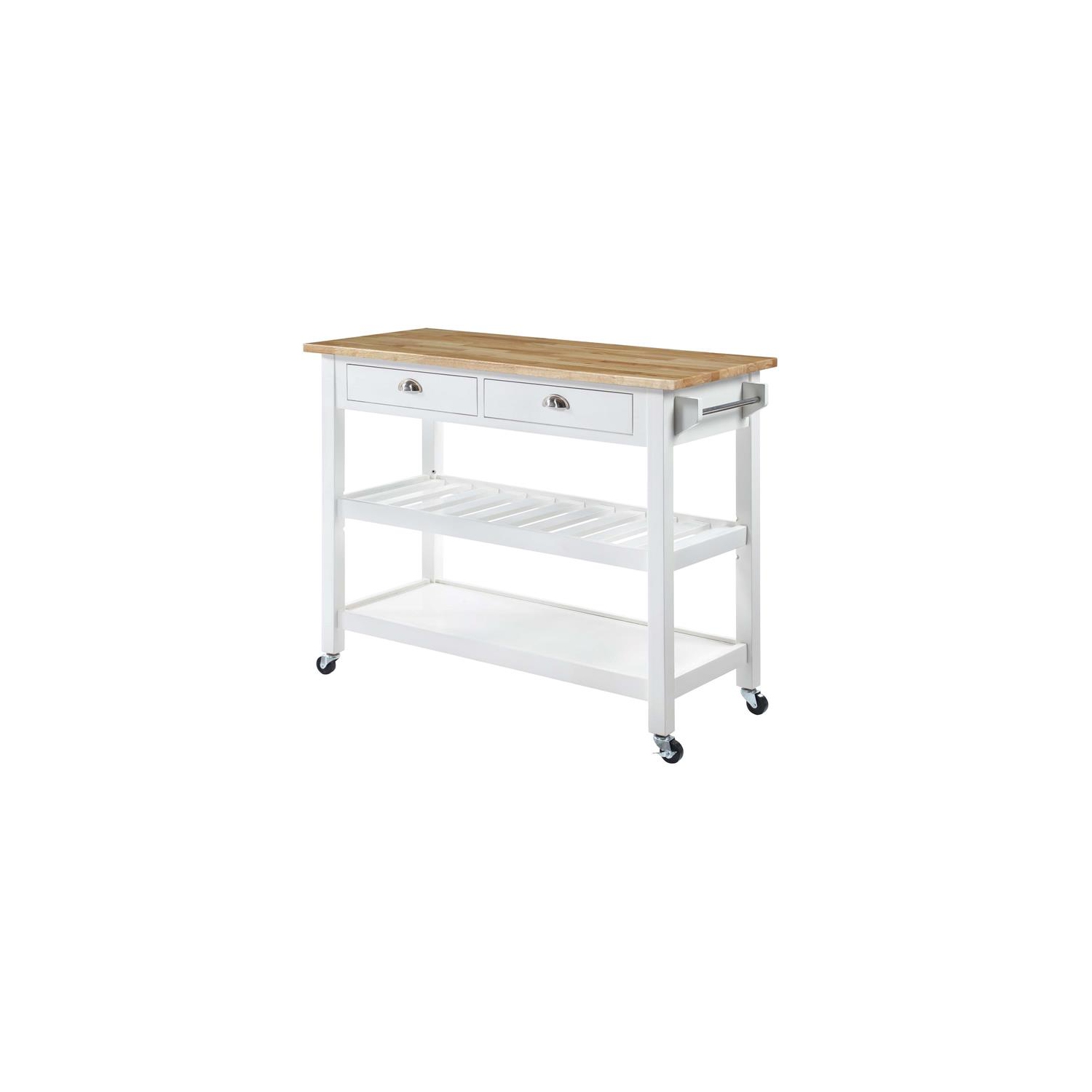 American Heritage Butcher Block Top Kitchen Cart in White Wood Finish