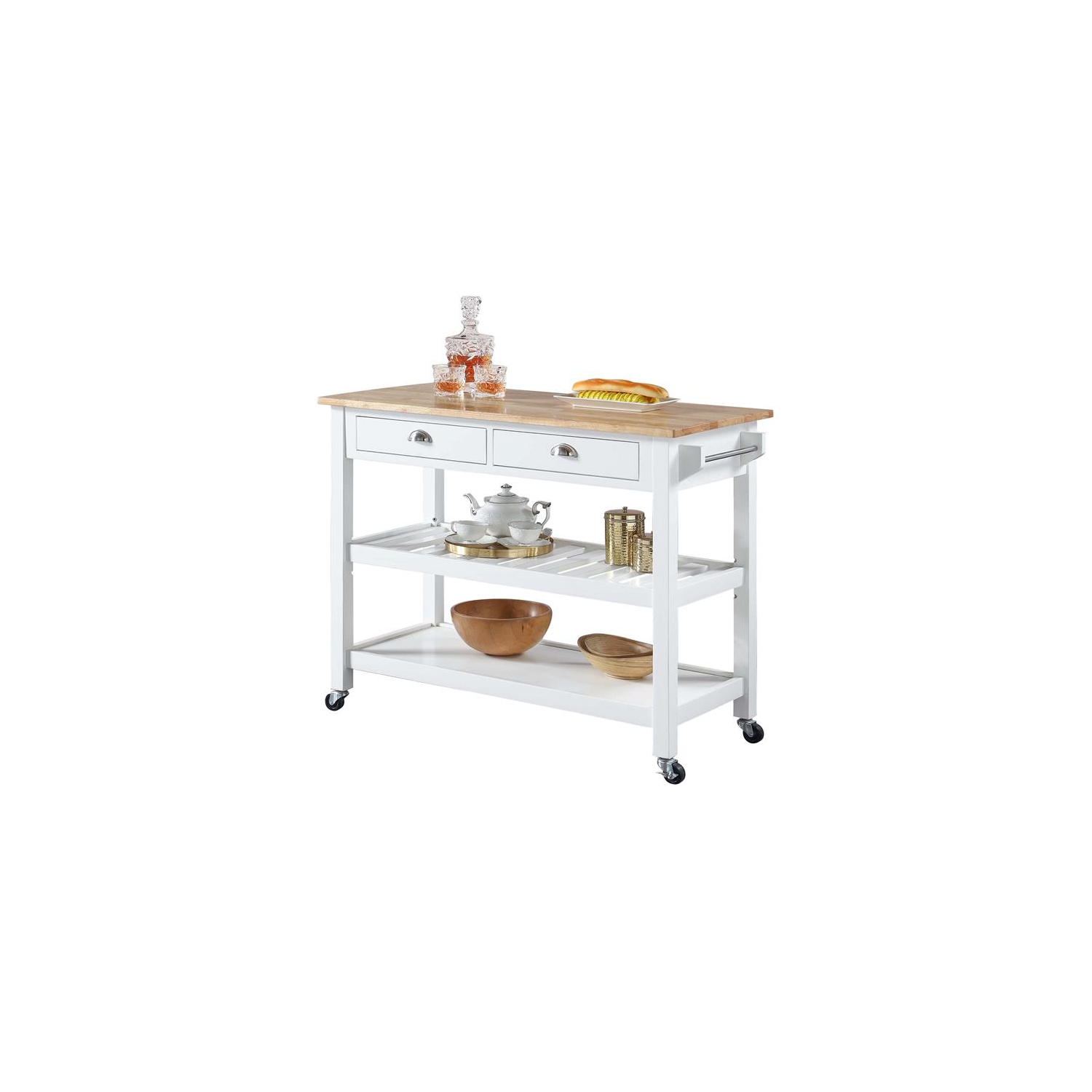Chariot de cuisine à dessus en bloc de boucher American Heritage en bois blanc