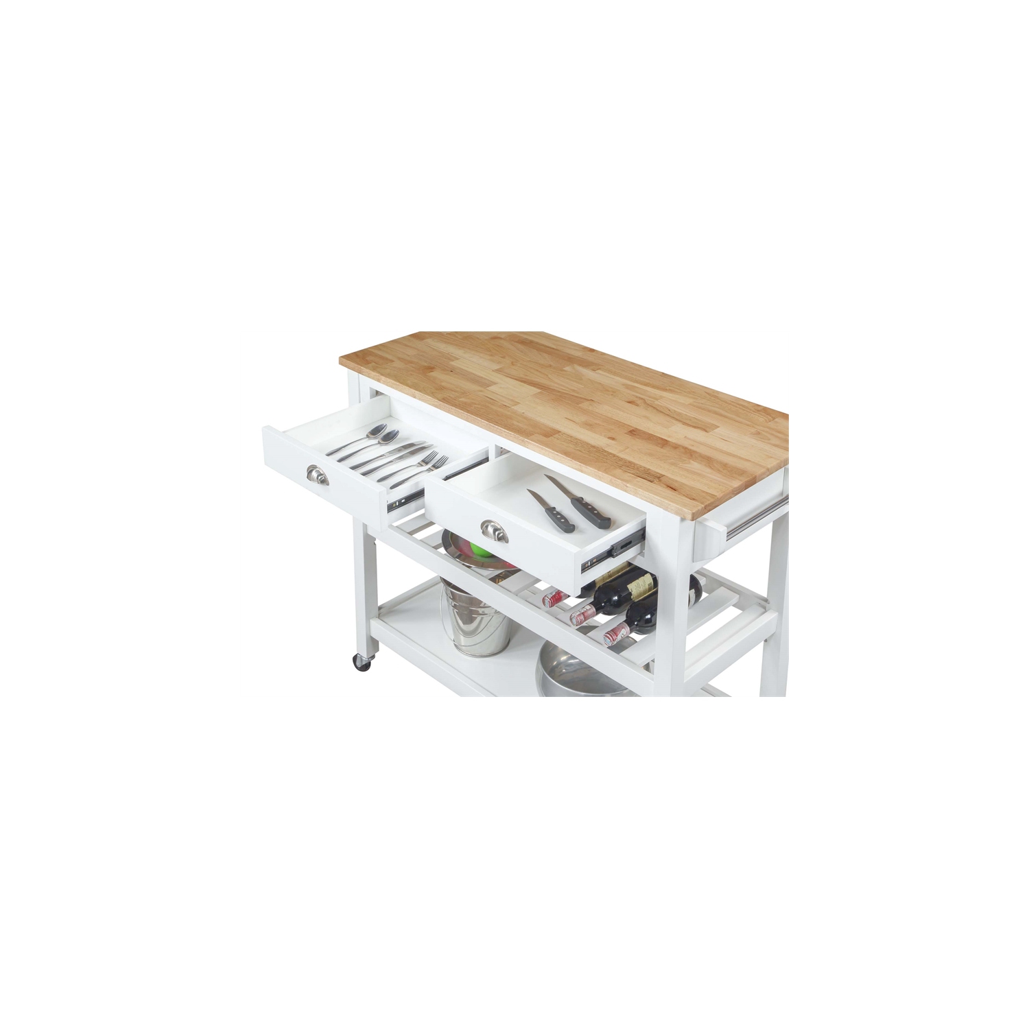 Chariot de cuisine à dessus en bloc de boucher American Heritage en bois blanc