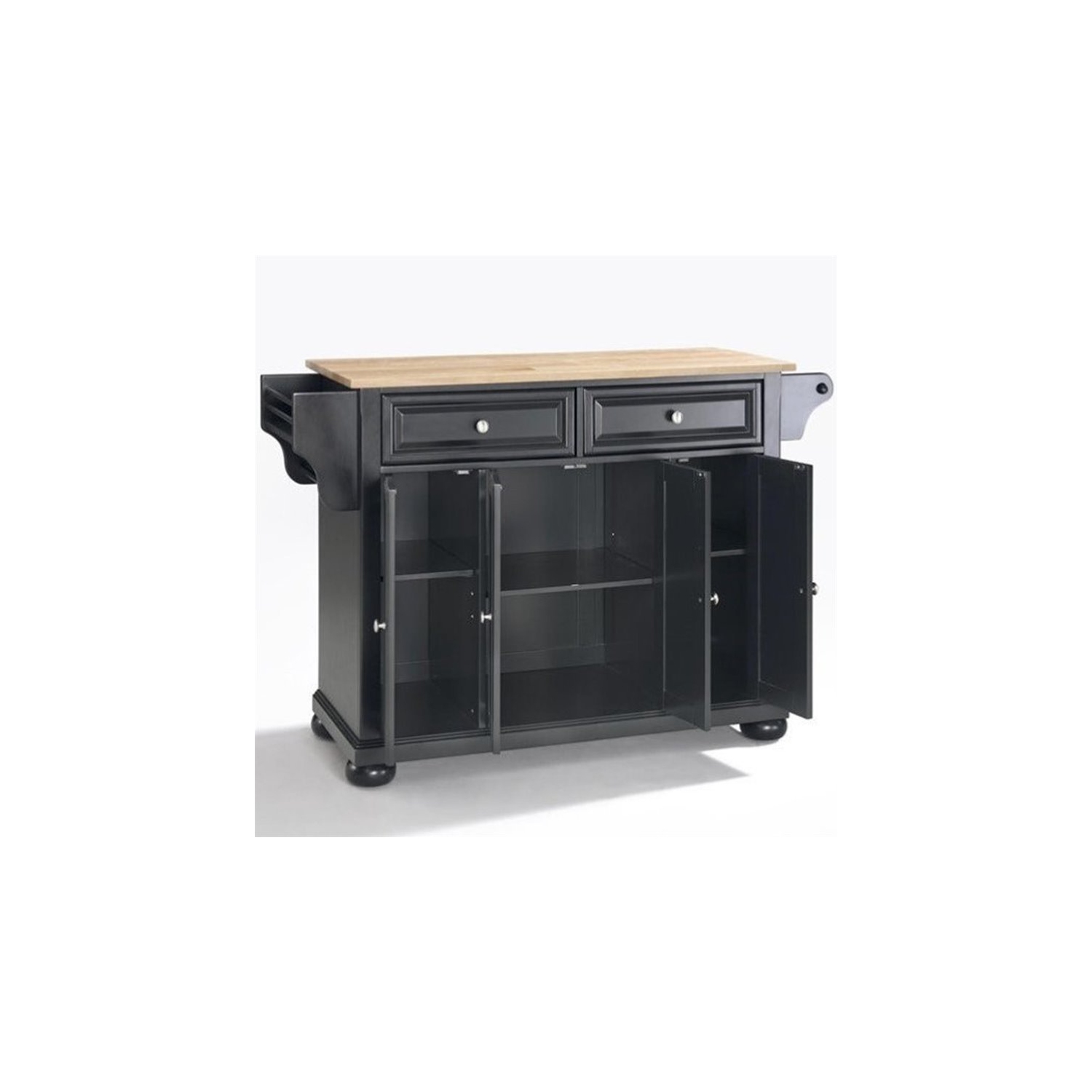 Pemberly Row Natural Wood Top Kitchen Island in Black