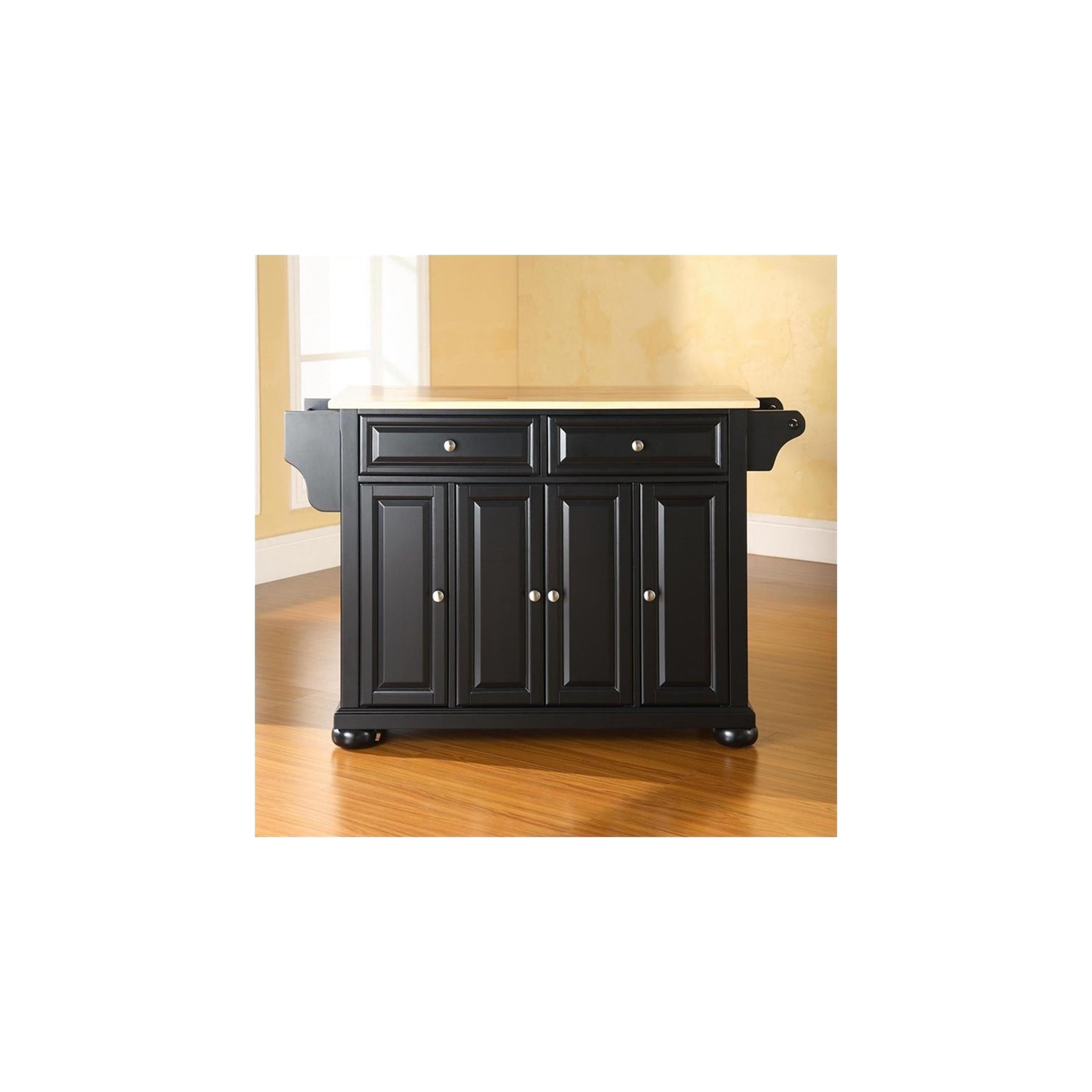 Pemberly Row Natural Wood Top Kitchen Island in Black
