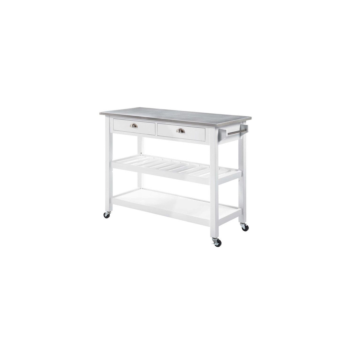 American Heritage Stainless Steel Top Kitchen Cart in White Wood Finish