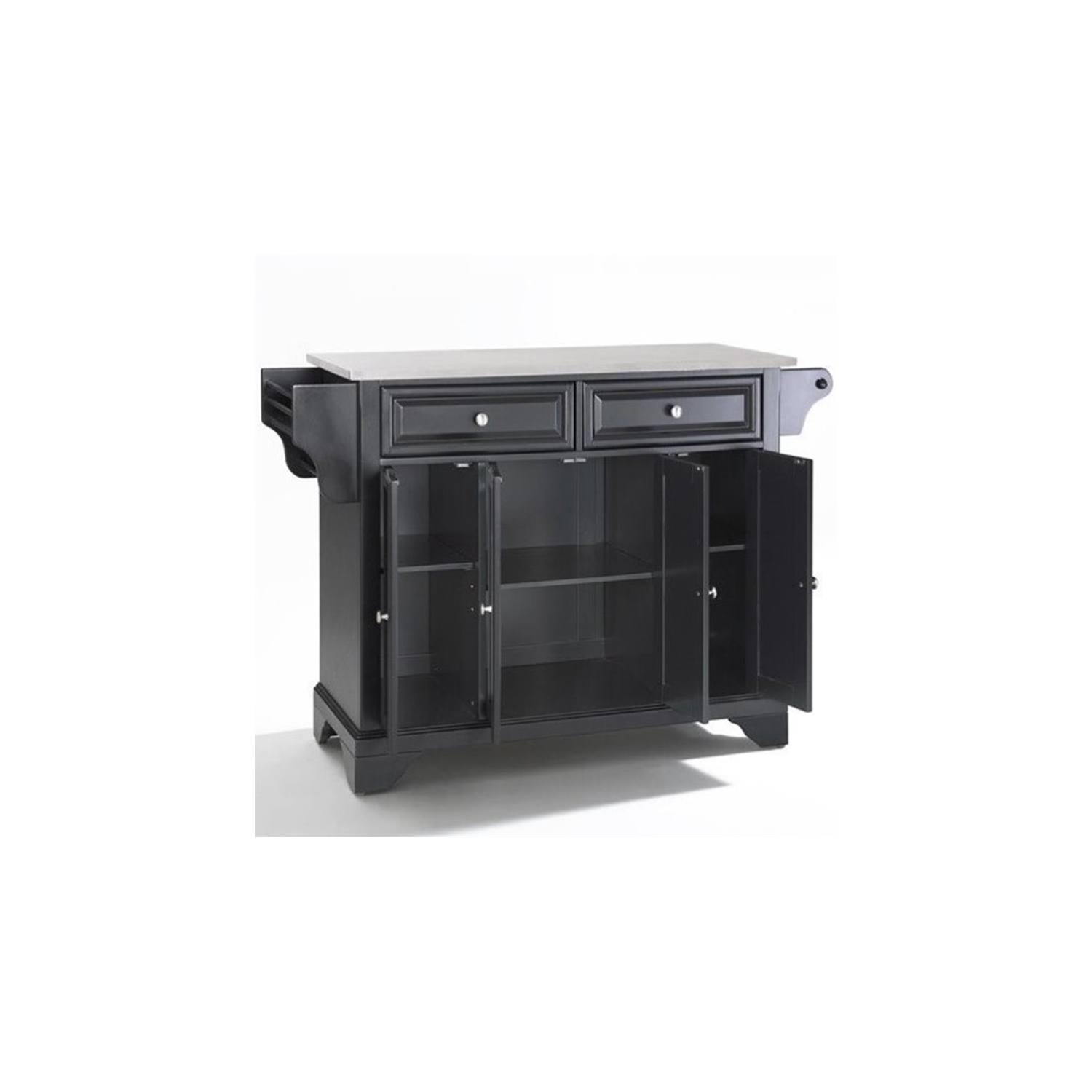 Pemberly Row Stainless Steel Top Kitchen Island in Black