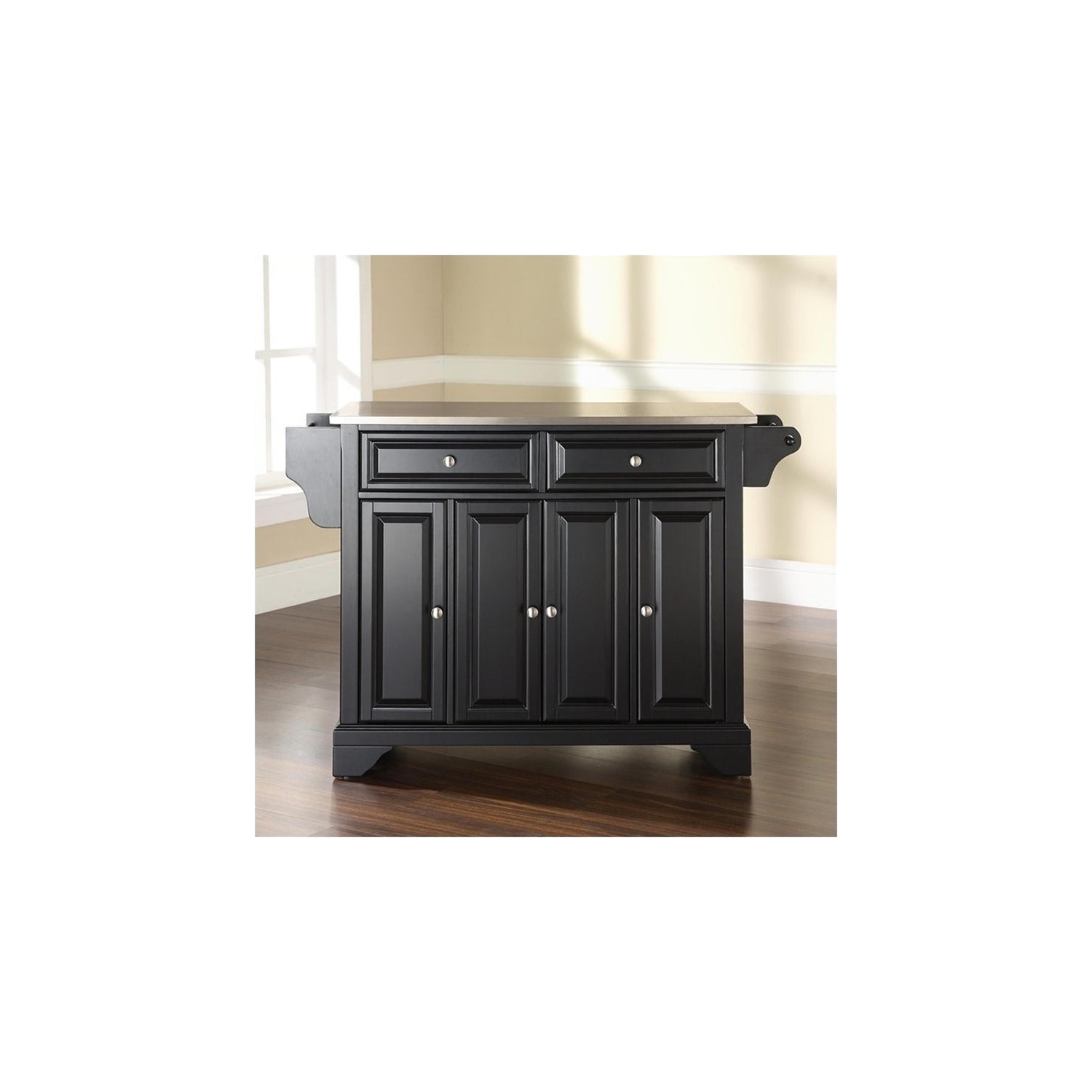 Pemberly Row Stainless Steel Top Kitchen Island in Black