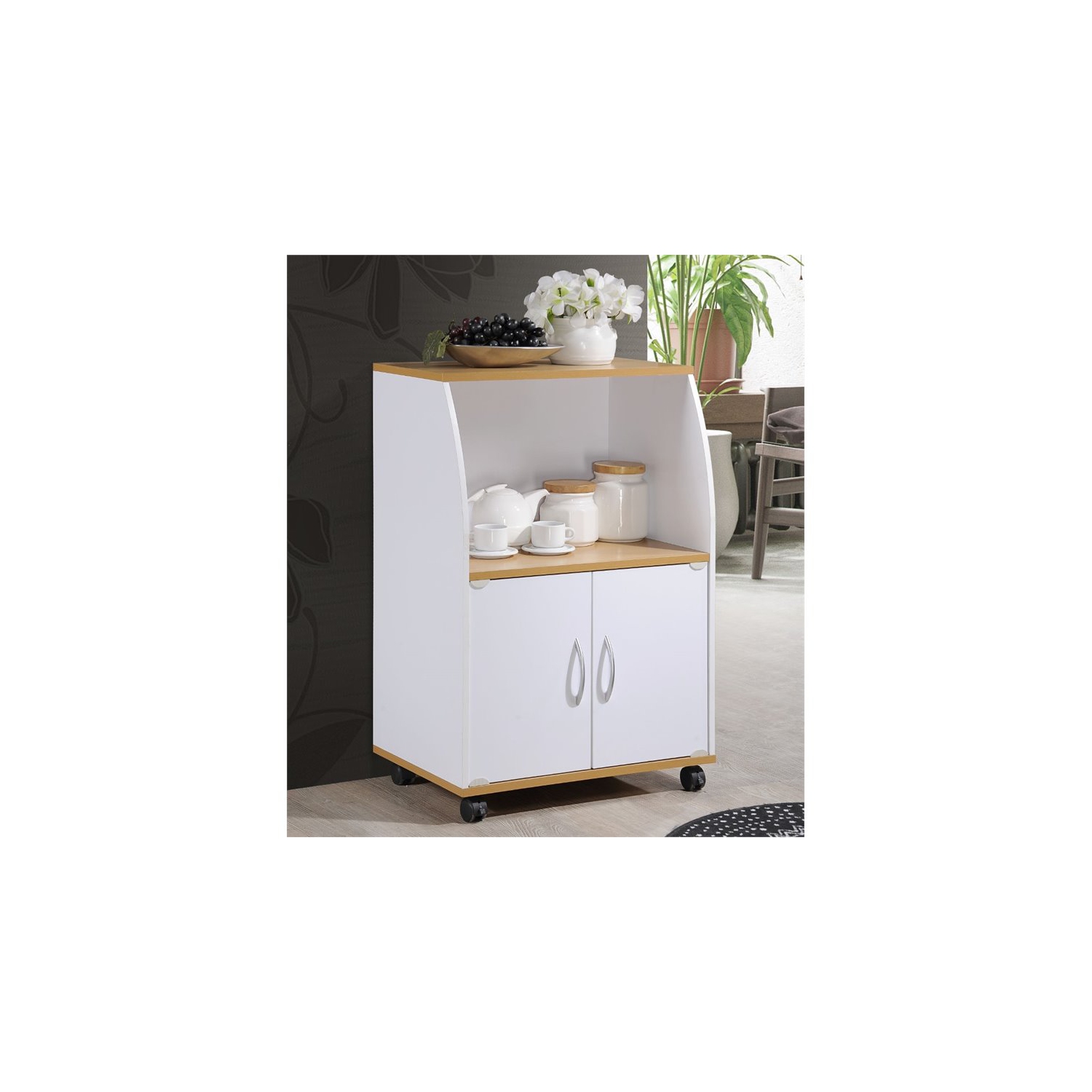 Pemberly Row Microwave Kitchen Cart in White