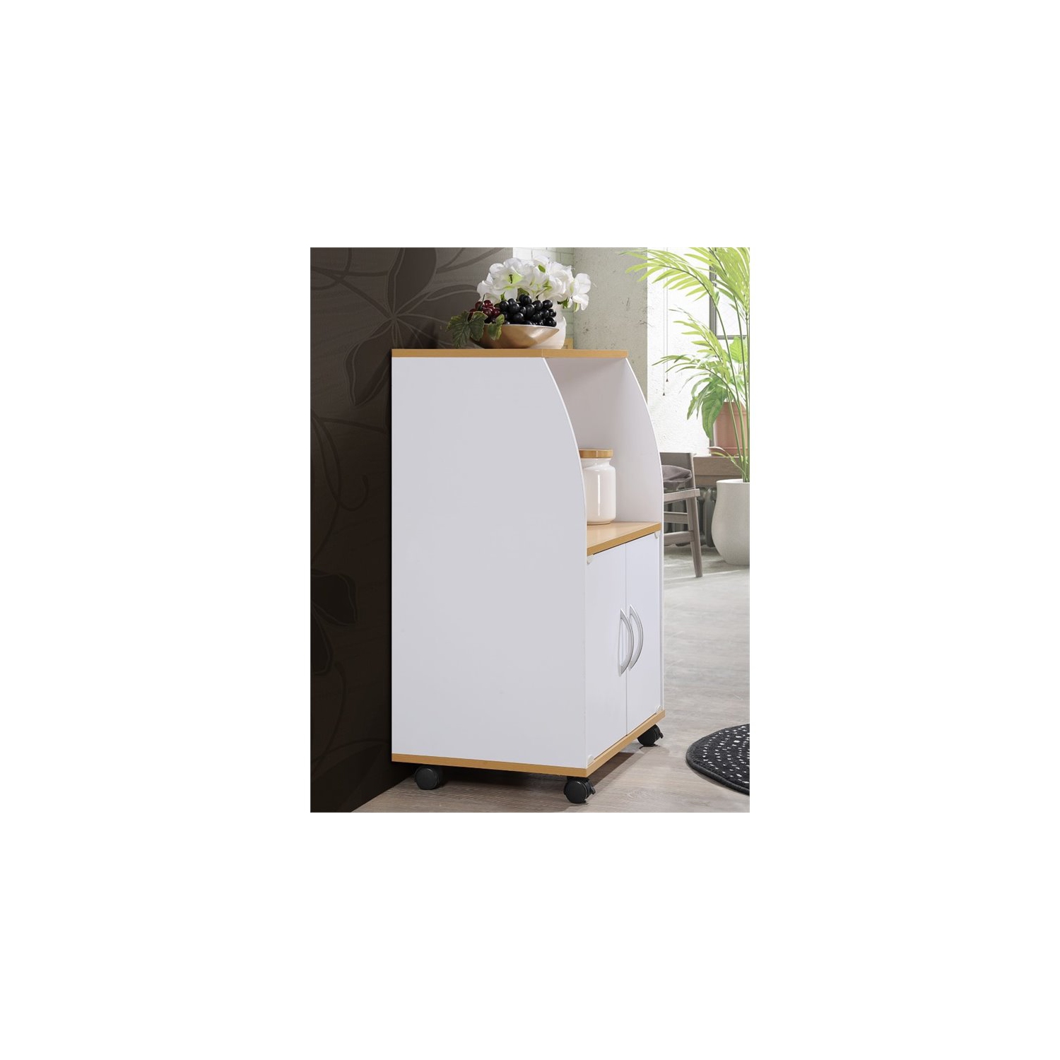 Pemberly Row Microwave Kitchen Cart in White