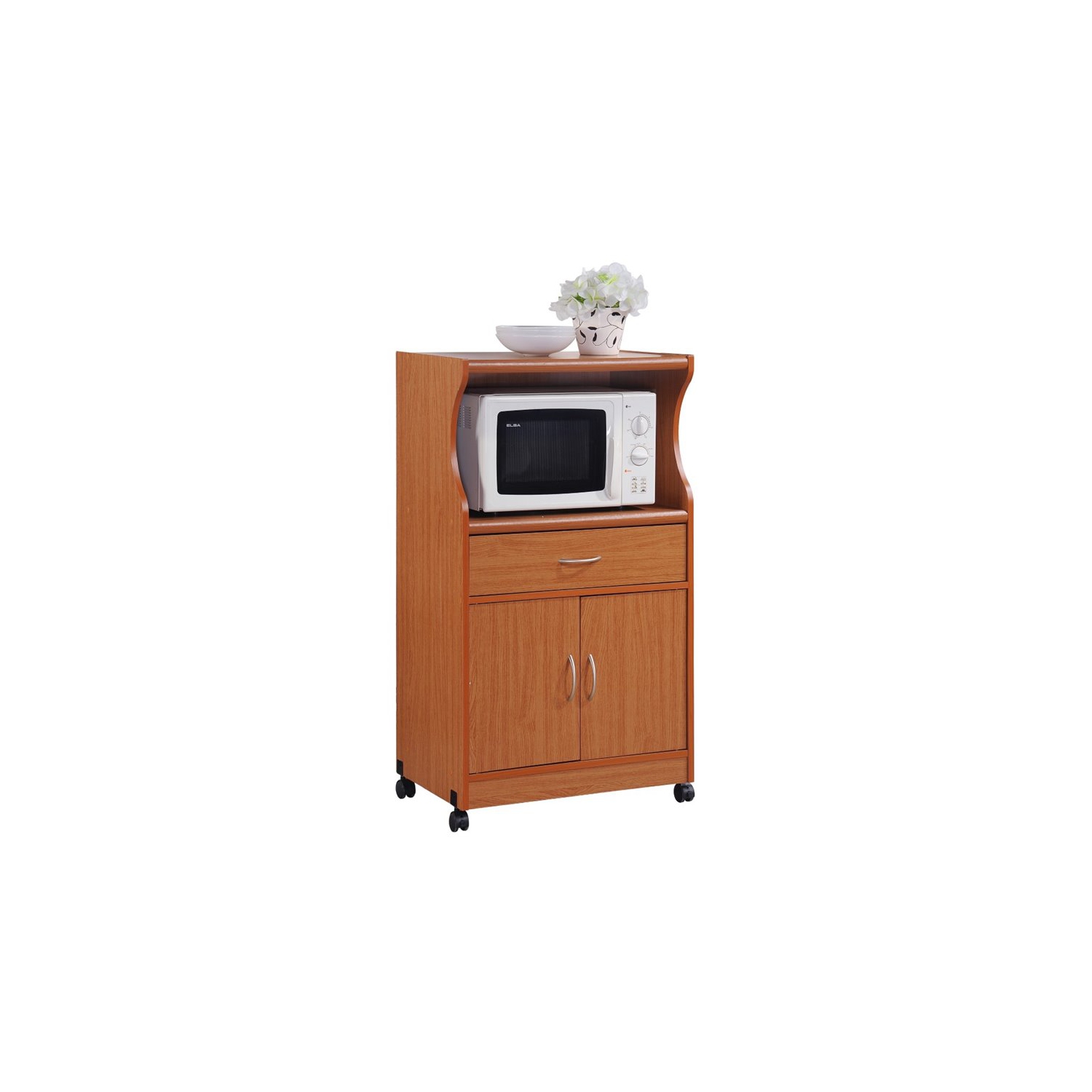 Pemberly Row Microwave Kitchen Cart in Cherry