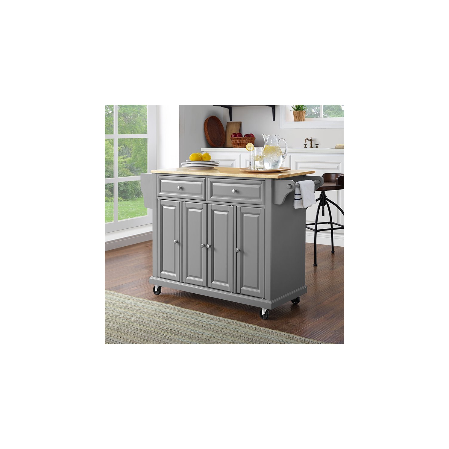 Crosley Natural Wood Top Kitchen Cart in Gray