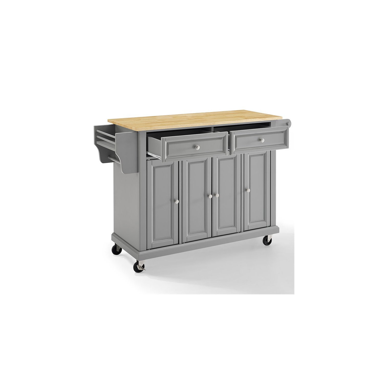 Crosley Natural Wood Top Kitchen Cart in Gray