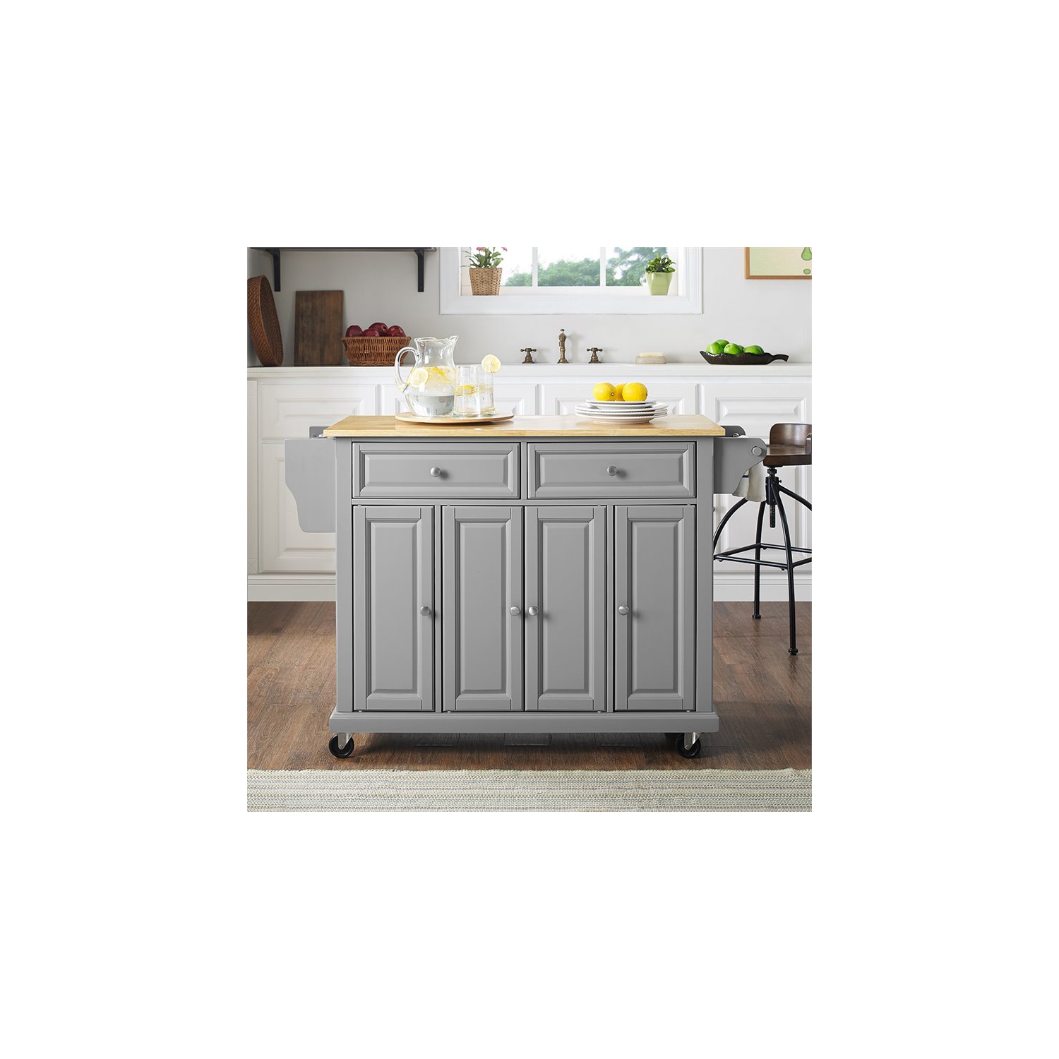 Crosley Natural Wood Top Kitchen Cart in Gray