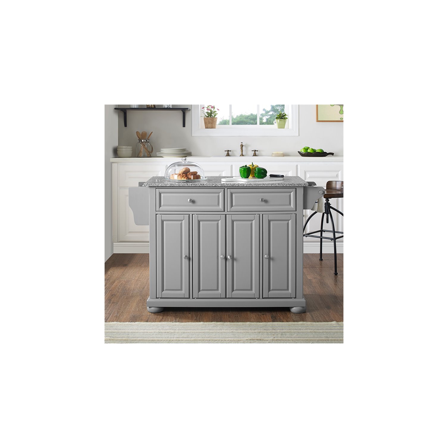 Crosley Alexandria Gray Granite Top Kitchen Island in Vintage Gray