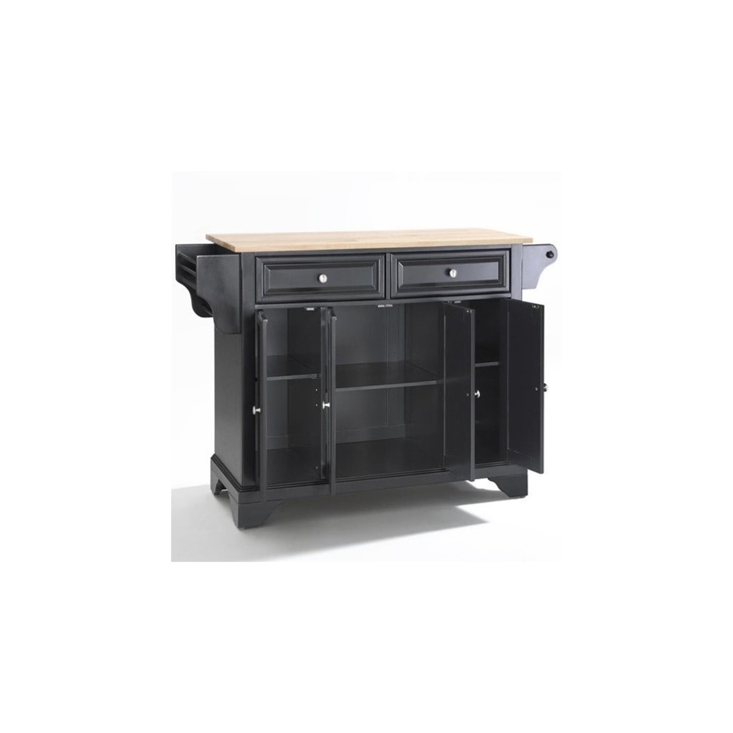 Pemberly Row Natural Wood Top Kitchen Island in Black