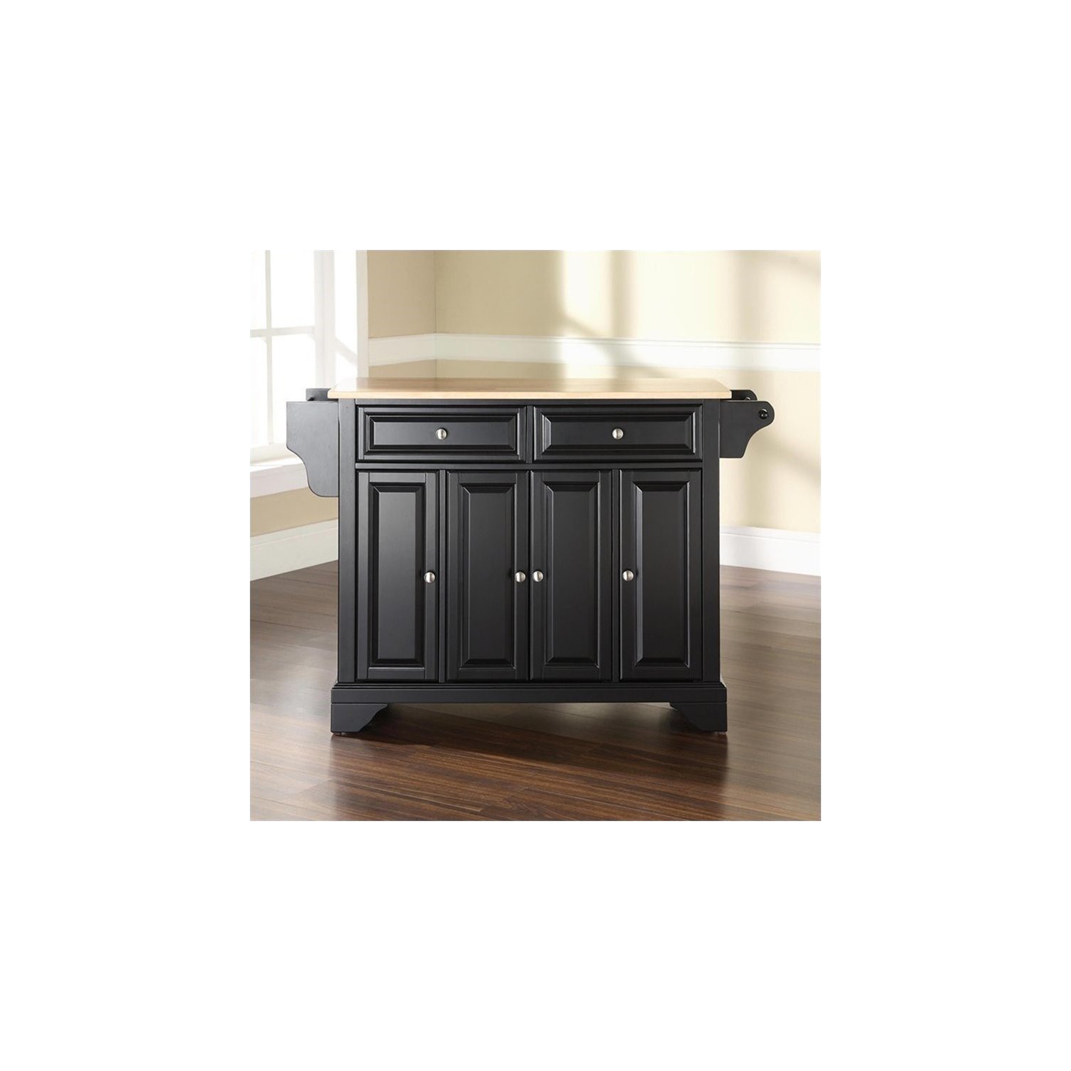 Pemberly Row Natural Wood Top Kitchen Island in Black