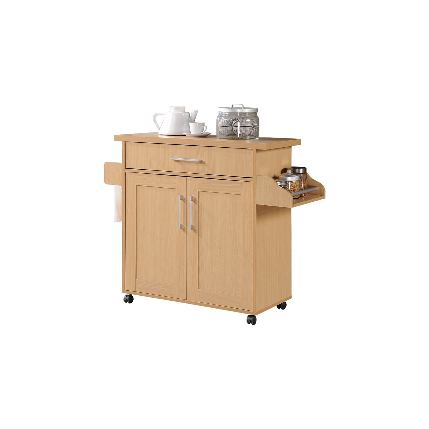 Pemberly Row Kitchen Island with Spice Rack in Beech