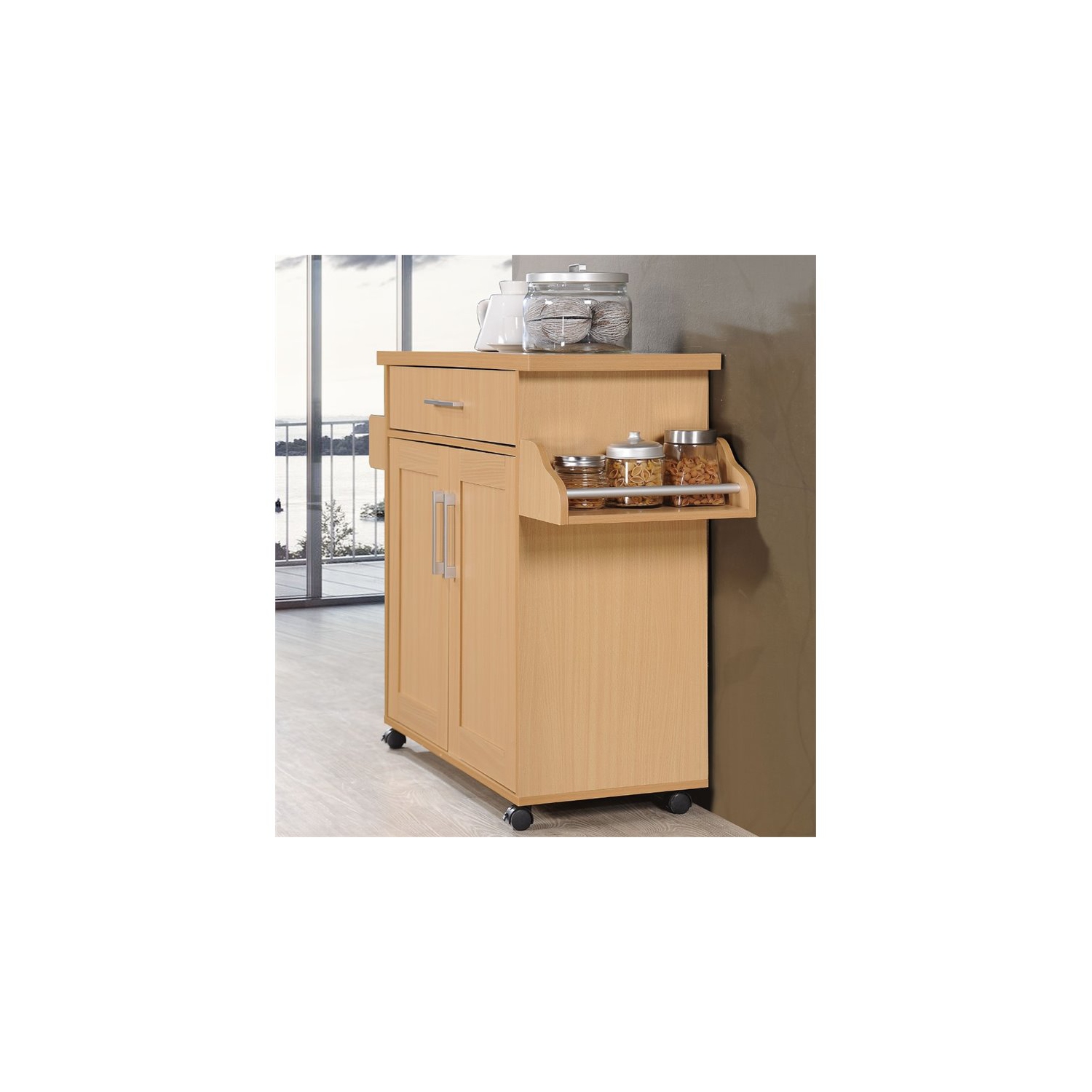 Pemberly Row Kitchen Island with Spice Rack in Beech