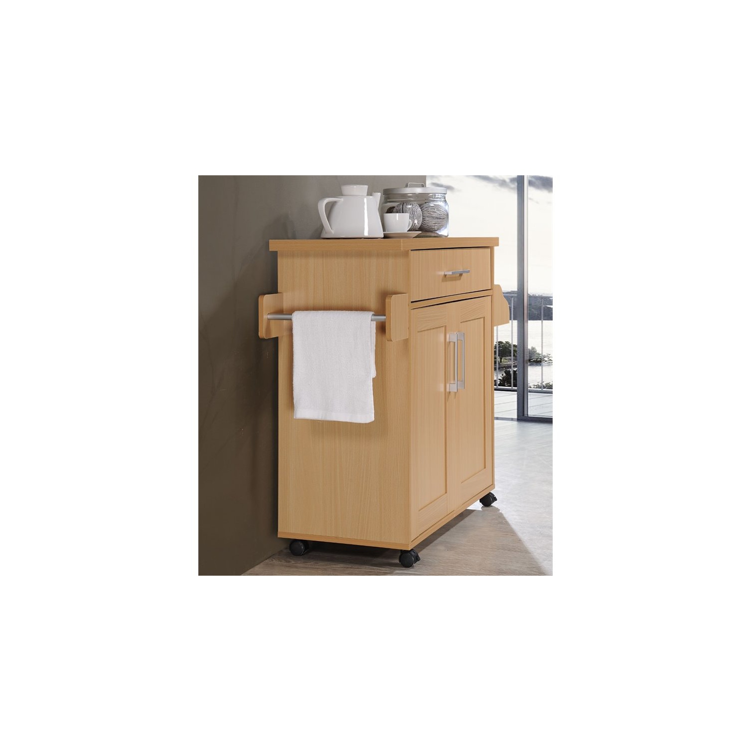 Pemberly Row Kitchen Island with Spice Rack in Beech