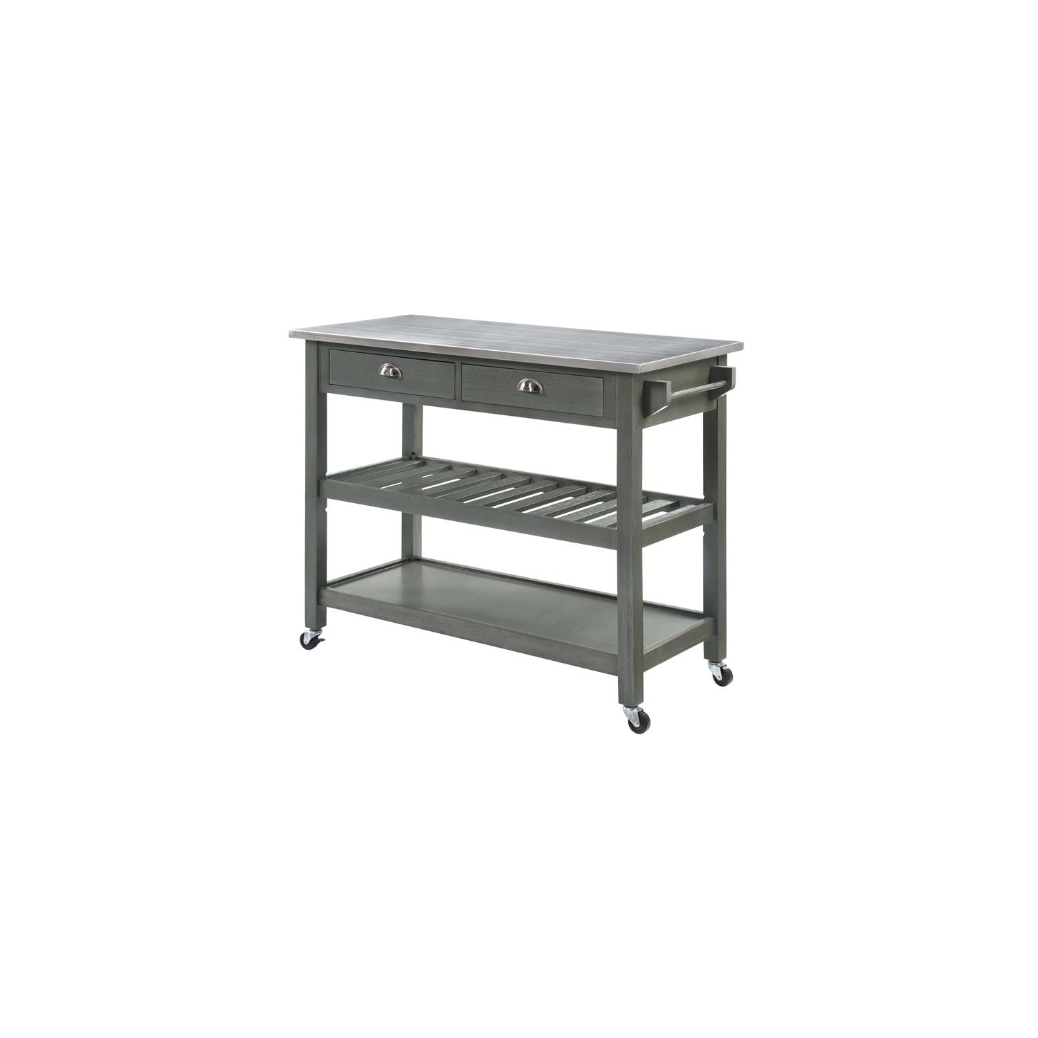 American Heritage Stainless Steel Top Kitchen Cart in Gray Wood Finish