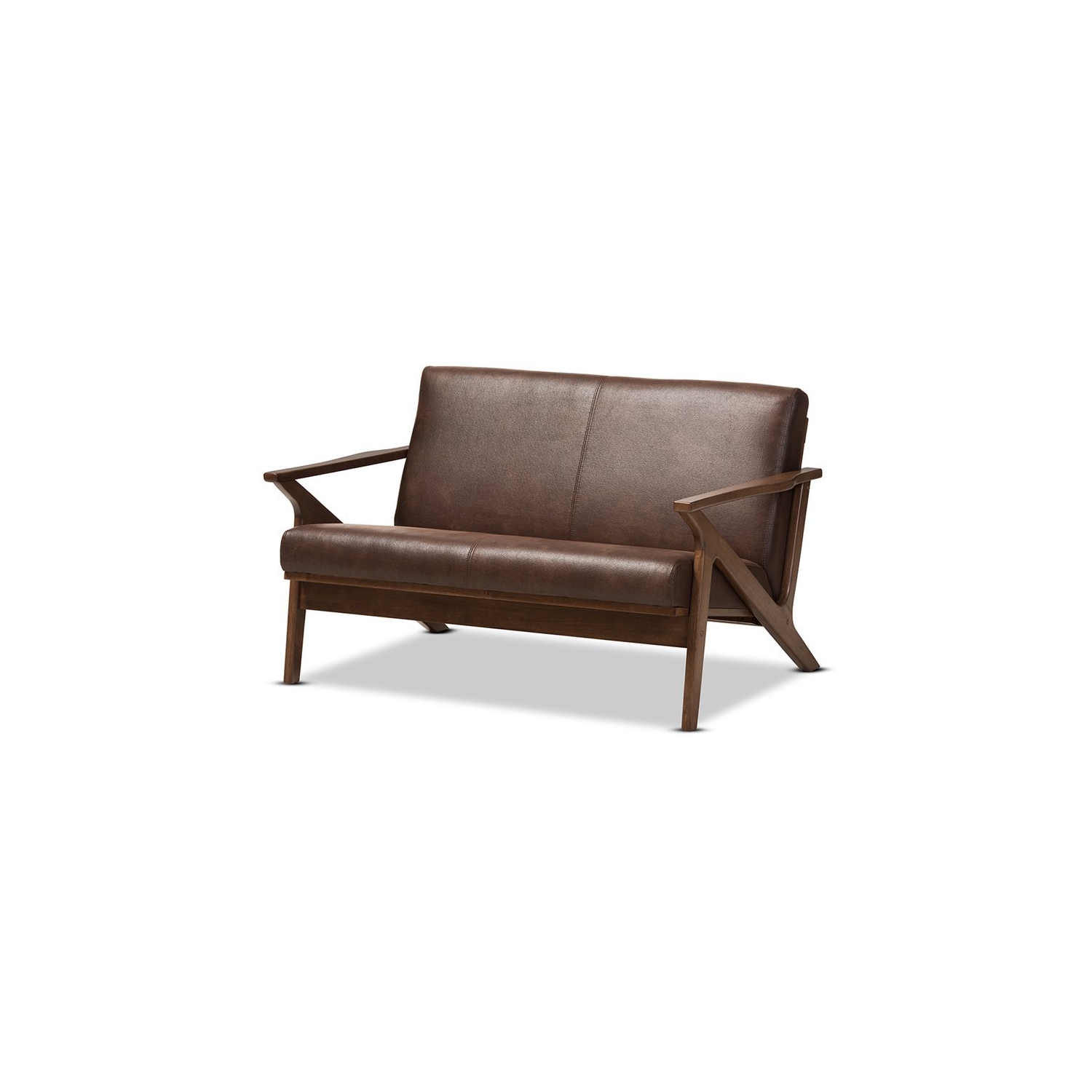 Baxton Studio Bianca Faux Leather Loveseat in Brown and Walnut Brown