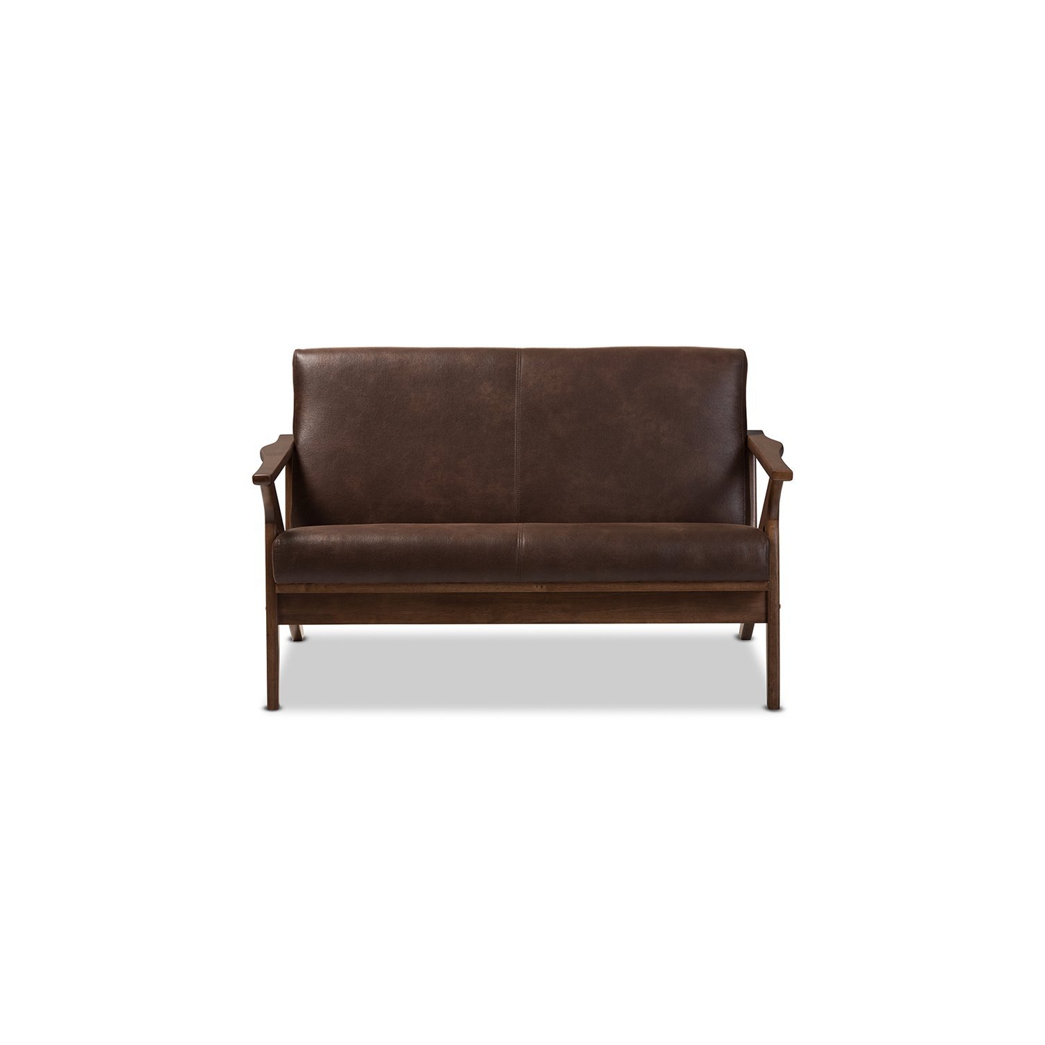 Baxton Studio Bianca Faux Leather Loveseat in Brown and Walnut Brown
