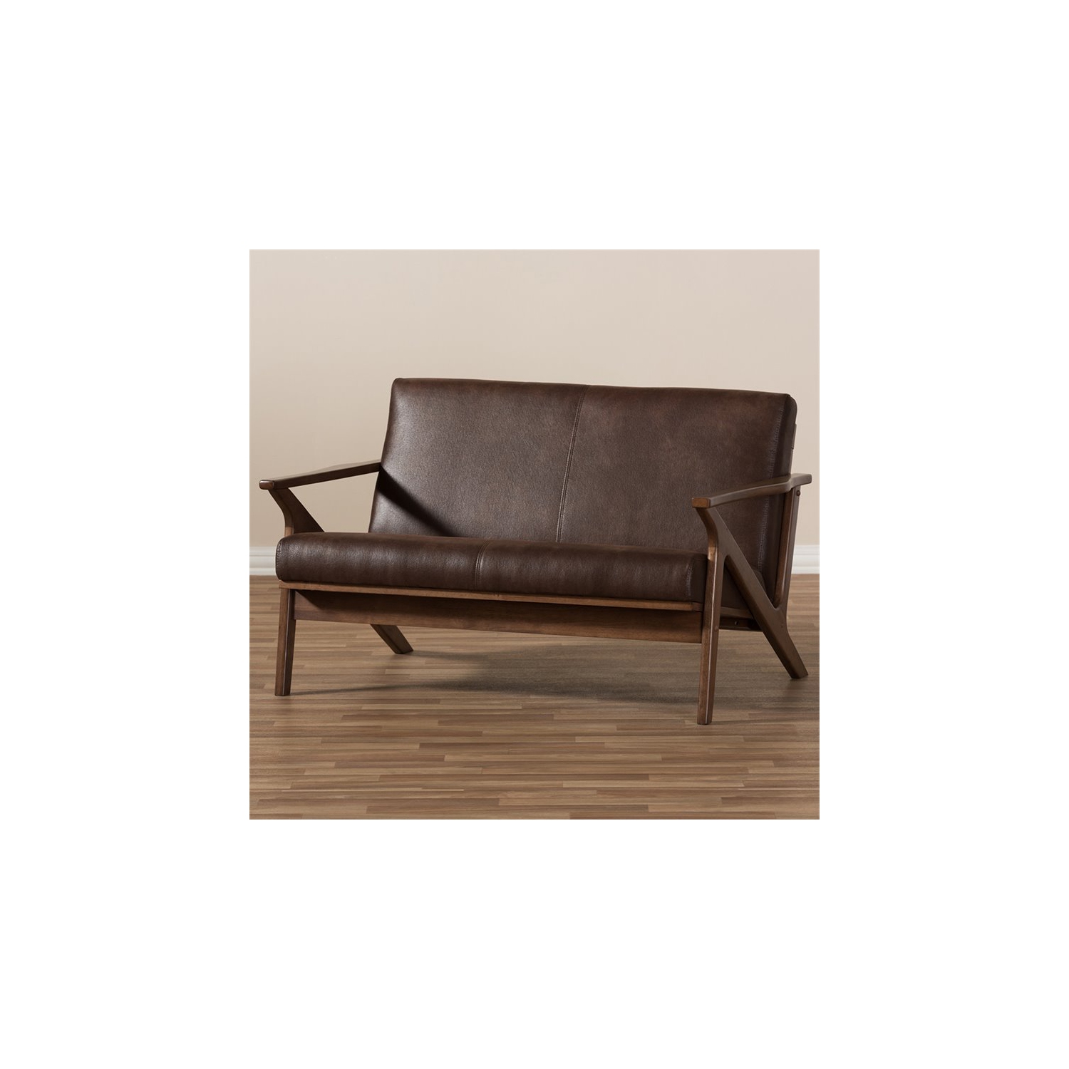 Baxton Studio Bianca Faux Leather Loveseat in Brown and Walnut Brown