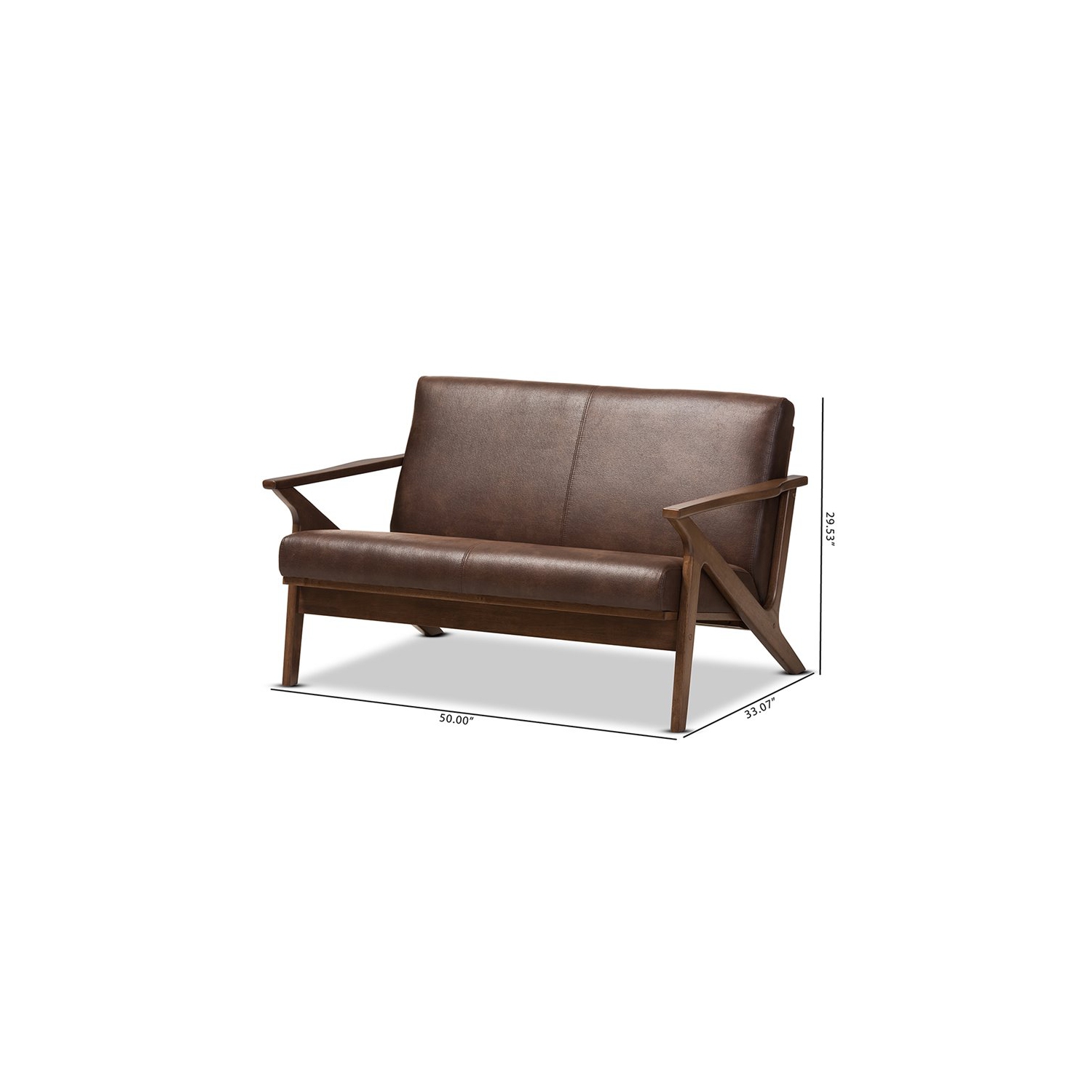 Baxton Studio Bianca Faux Leather Loveseat in Brown and Walnut Brown