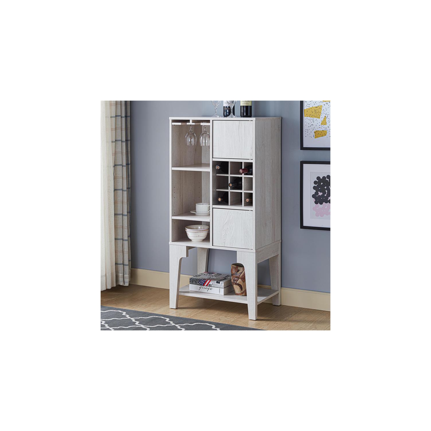 Furniture of America Doxnar Contemporary Wood Wine Rack in White Oak