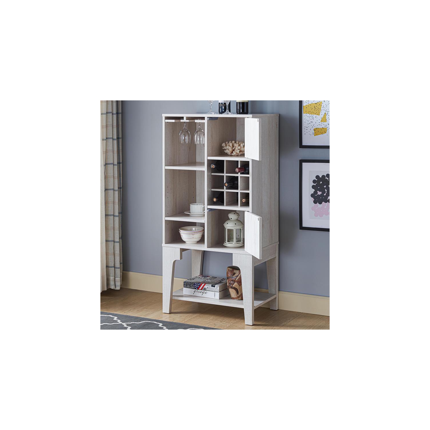 Furniture of America Doxnar Contemporary Wood Wine Rack in White Oak