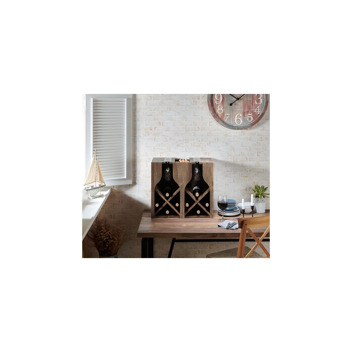 Furniture of America Sacha Wood 8-Bottle Hanging Wine Rack in Reclaimed Oak