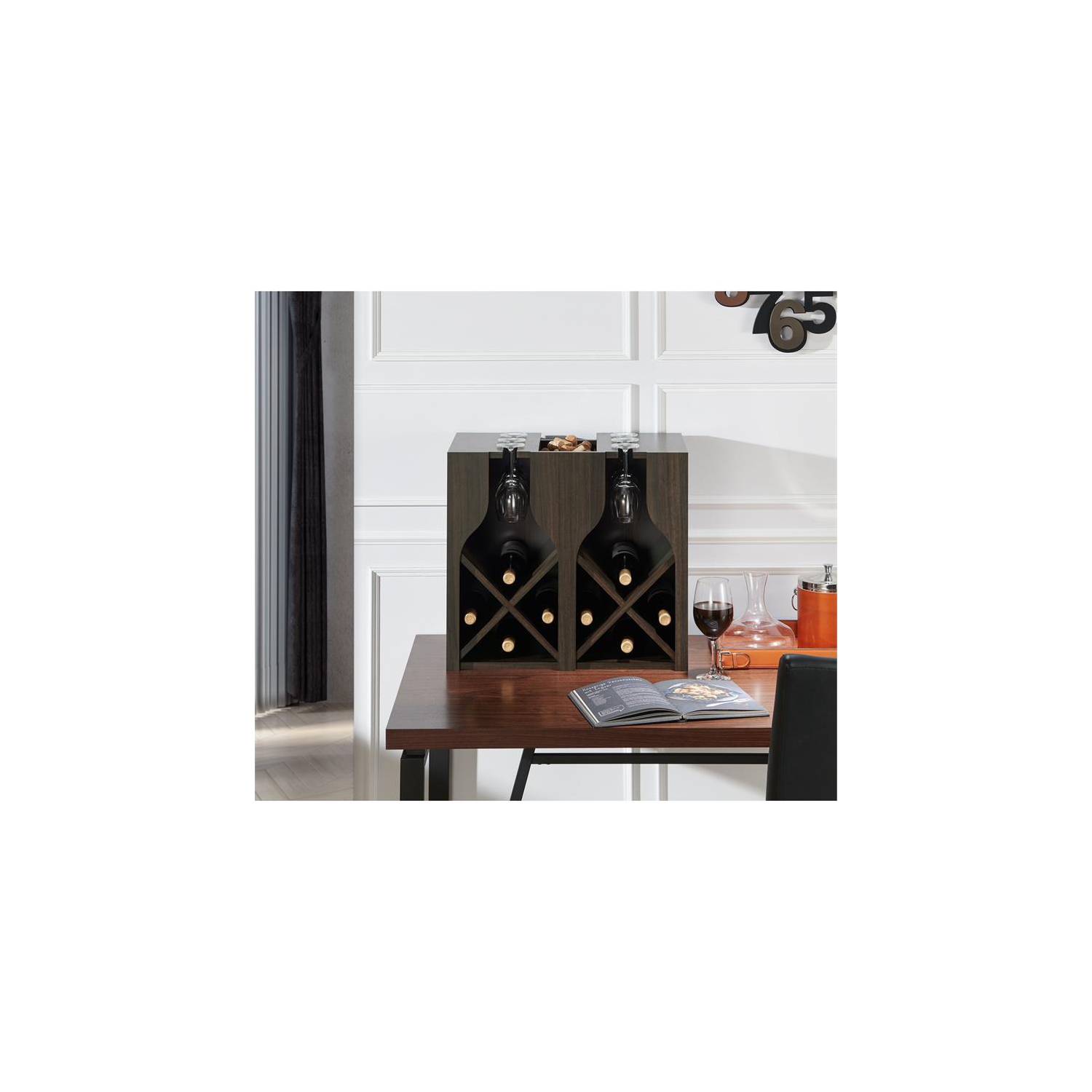 Furniture of America Sacha Wood 8-Bottle Hanging Wine Rack in Brown Wenge