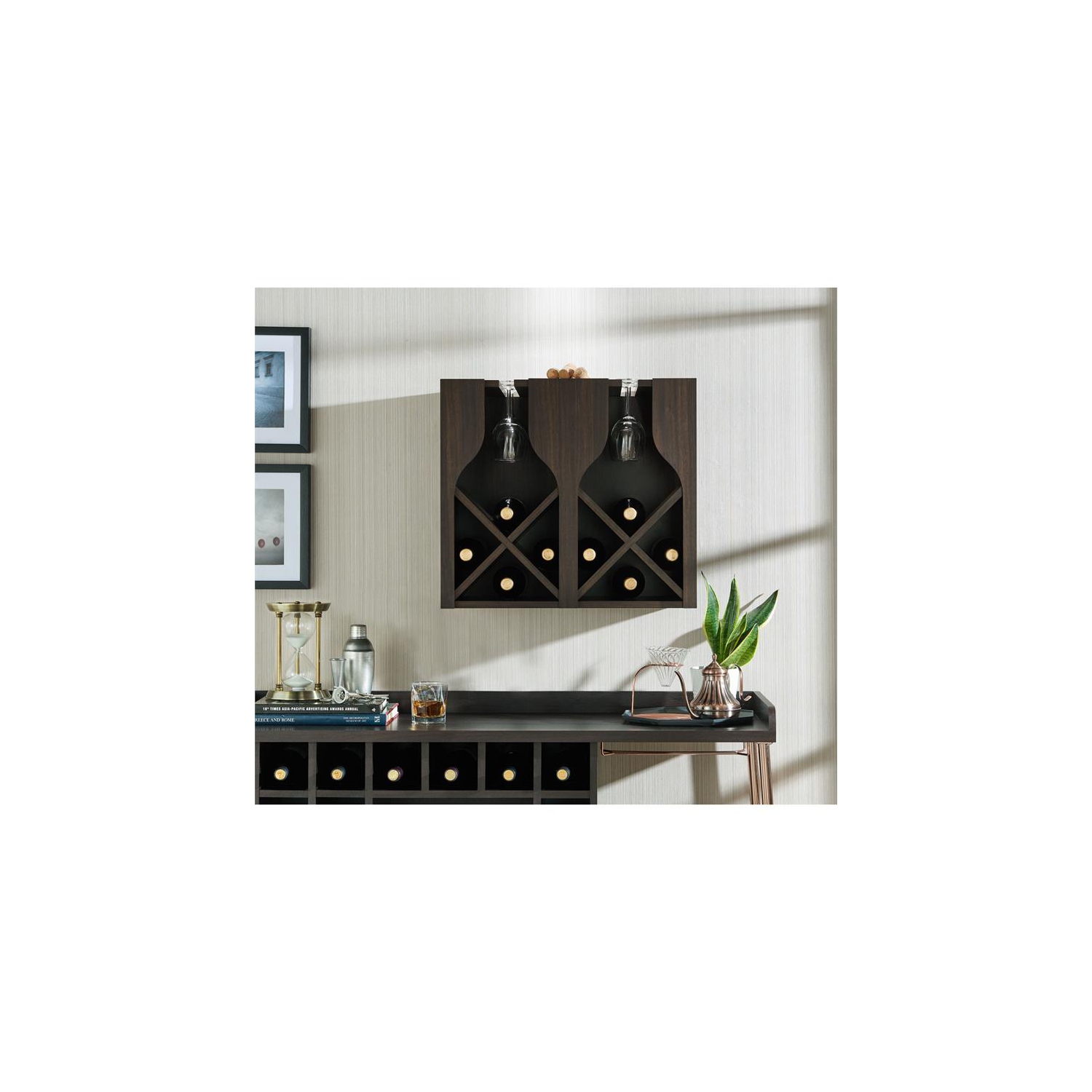Furniture of America Sacha Wood 8-Bottle Hanging Wine Rack in Brown Wenge