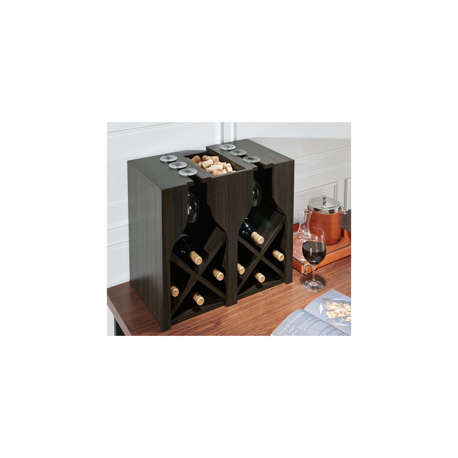 Furniture of America Sacha Wood 8-Bottle Hanging Wine Rack in Brown Wenge