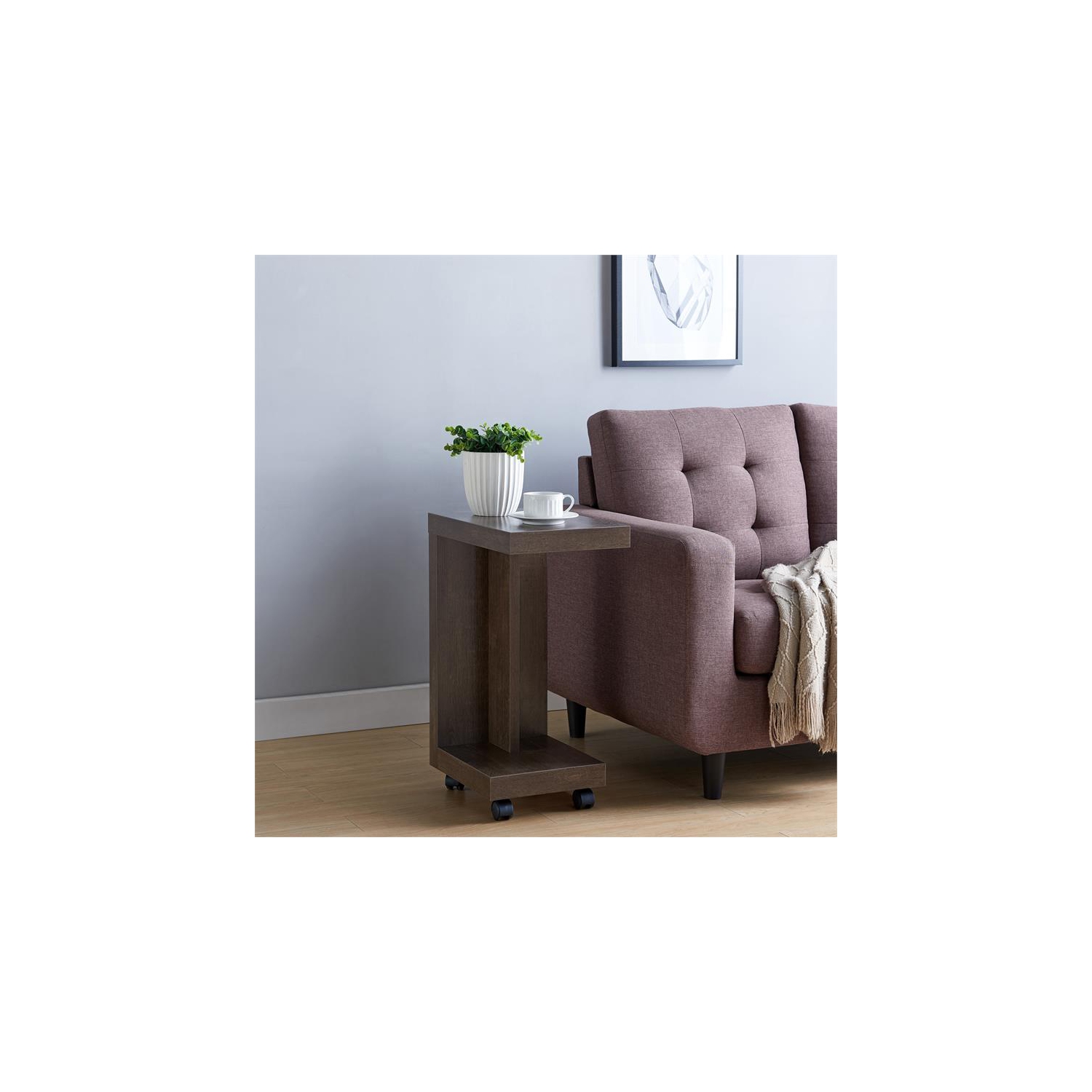 Furniture of America Vecker Modern Wood Mobile End Table in Walnut Oak