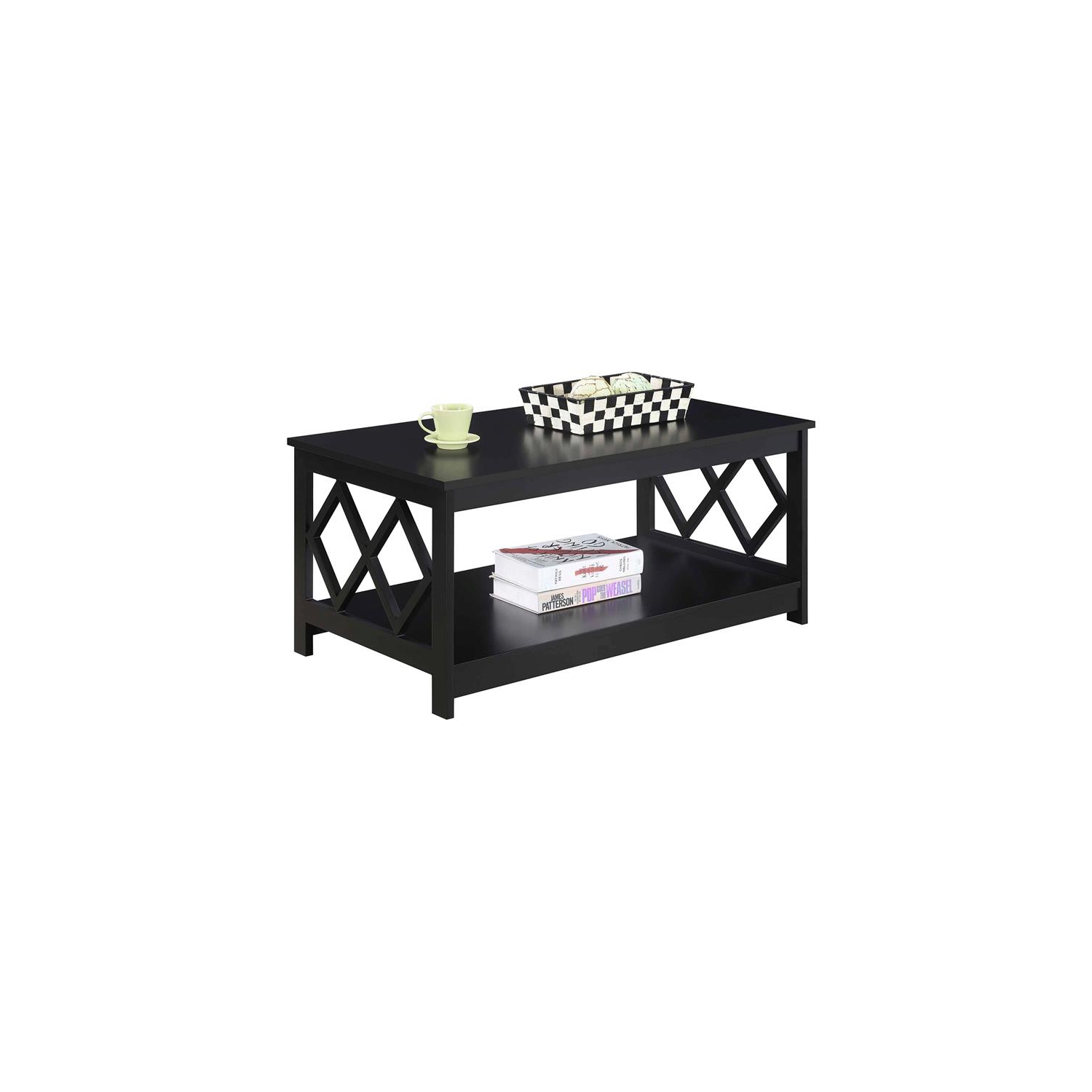 Convenience Concepts Diamond Wood Coffee Table in Black Wood Finish