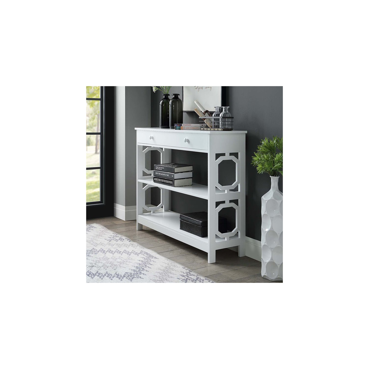Pemberly Row Contemporary Storage Console Table in White Wood Finish