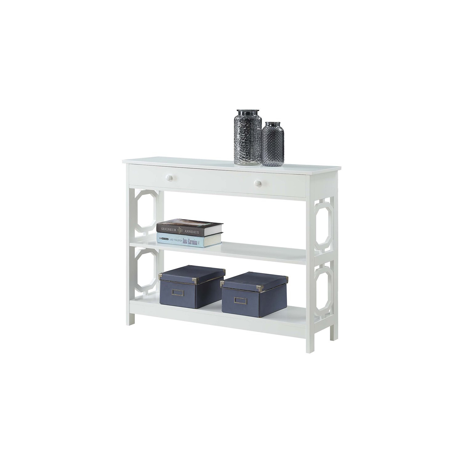 Pemberly Row Contemporary Storage Console Table in White Wood Finish