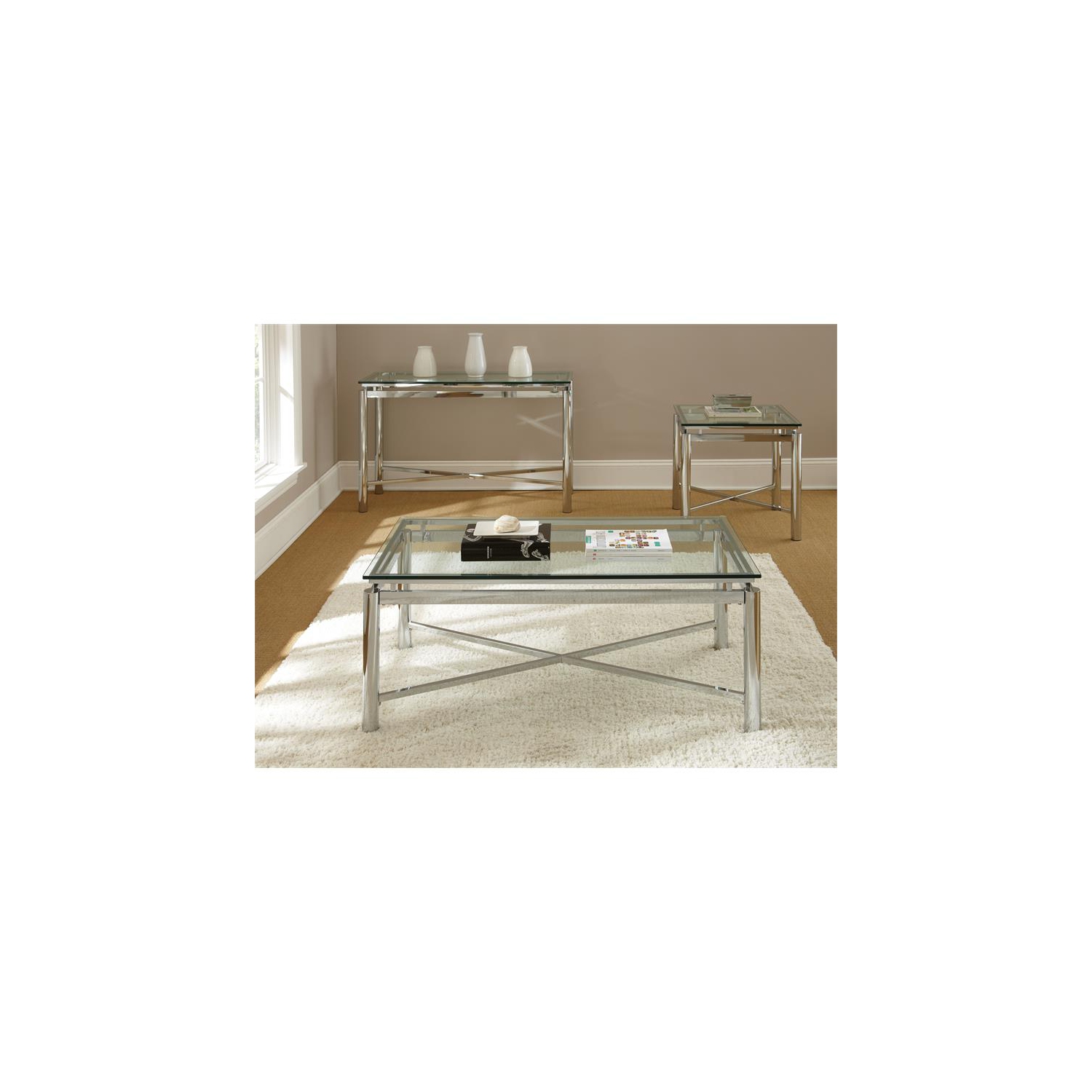 Steve Silver Nova Contemporary Glass Top and Chrome Base End Table