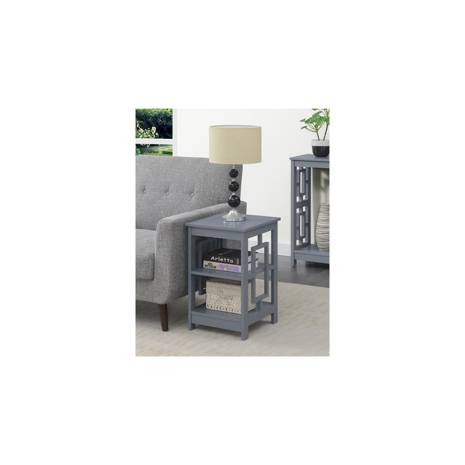 Convenience Concepts Town Square End Table with Shelves in Gray Wood Finish